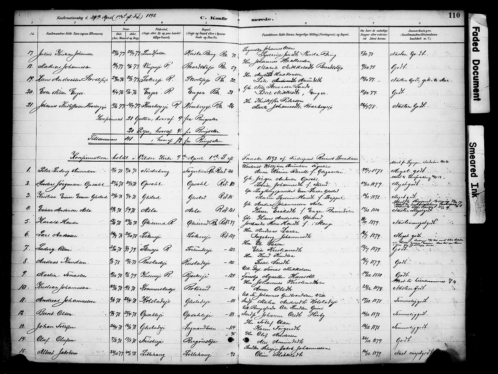 Ringsaker prestekontor, AV/SAH-PREST-014/K/Ka/L0016: Parish register (official) no. 16, 1891-1904, p. 110