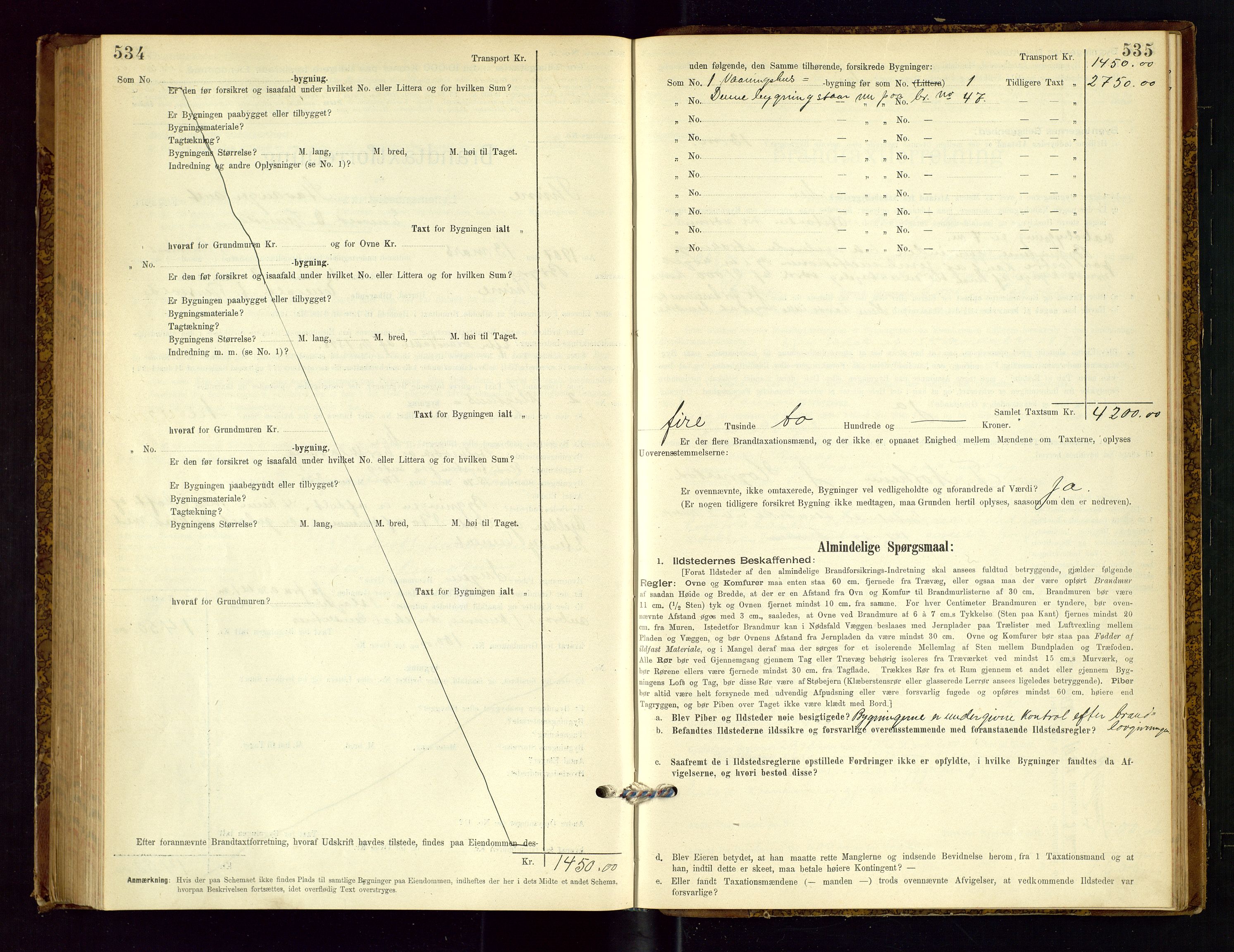 Time lensmannskontor, AV/SAST-A-100420/Gob/L0001: Branntakstprotokoll, 1896-1914, p. 534-535