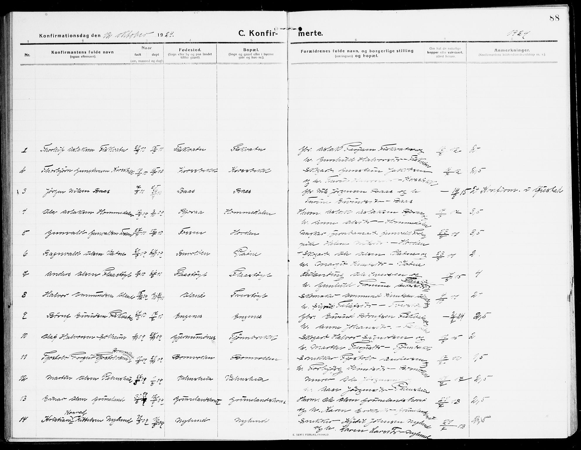 Åmli sokneprestkontor, AV/SAK-1111-0050/F/Fa/Fac/L0013: Parish register (official) no. A 13, 1914-1933, p. 88