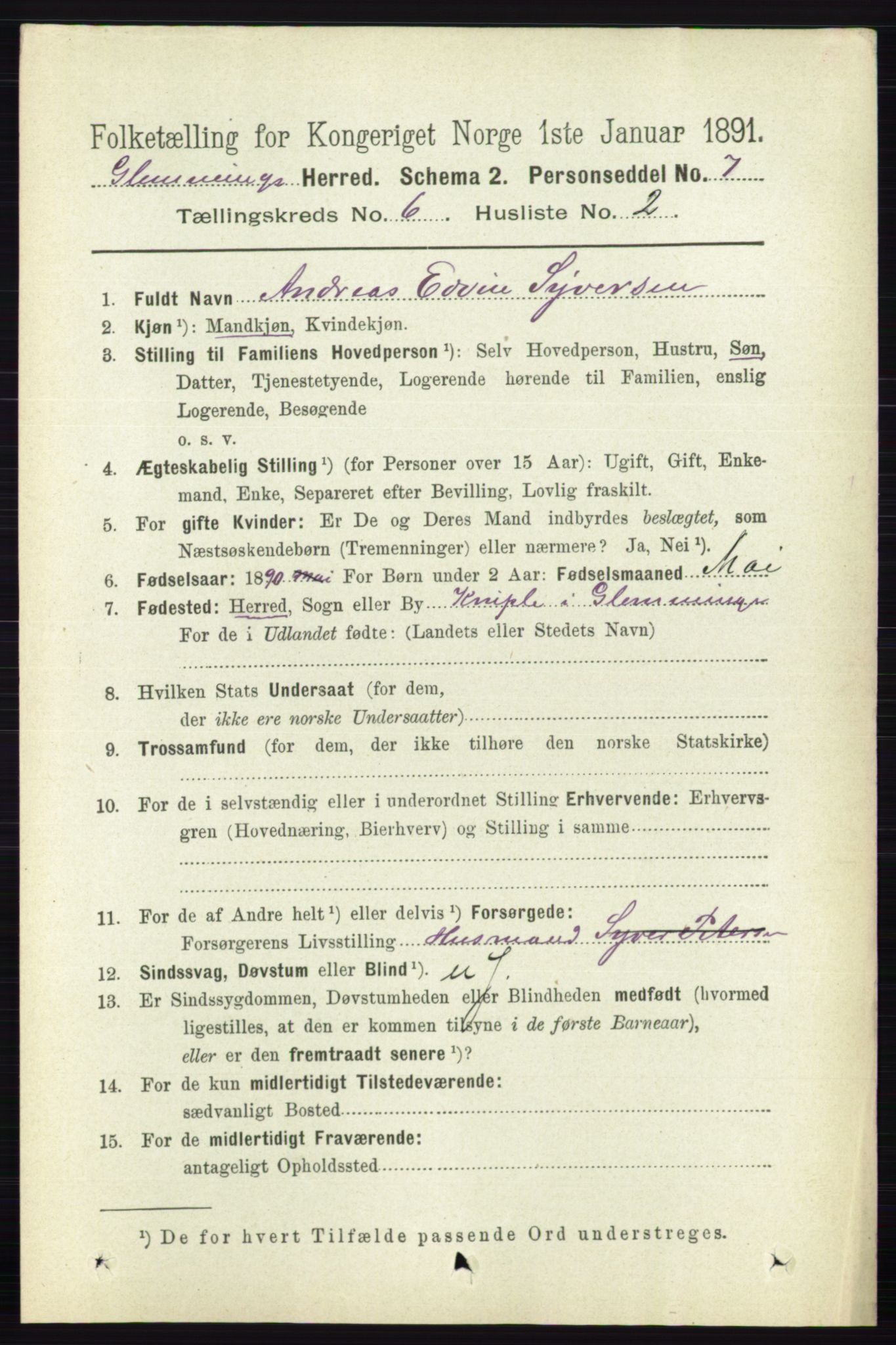 RA, 1891 census for 0132 Glemmen, 1891, p. 7517