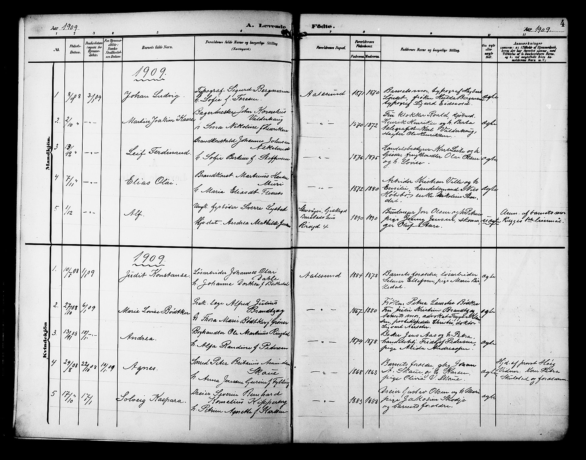 Ministerialprotokoller, klokkerbøker og fødselsregistre - Møre og Romsdal, AV/SAT-A-1454/529/L0471: Parish register (copy) no. 529C08, 1909-1921, p. 4