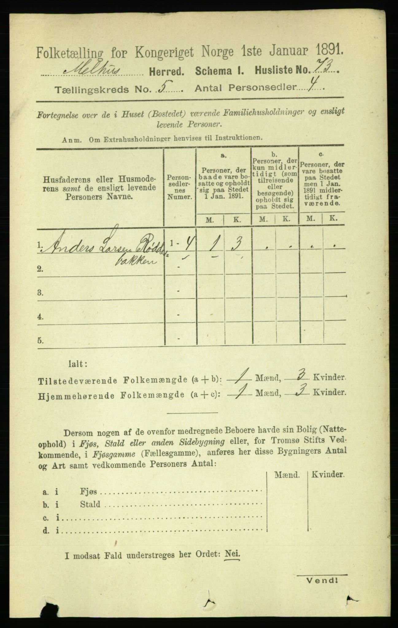 RA, 1891 census for 1653 Melhus, 1891, p. 2427