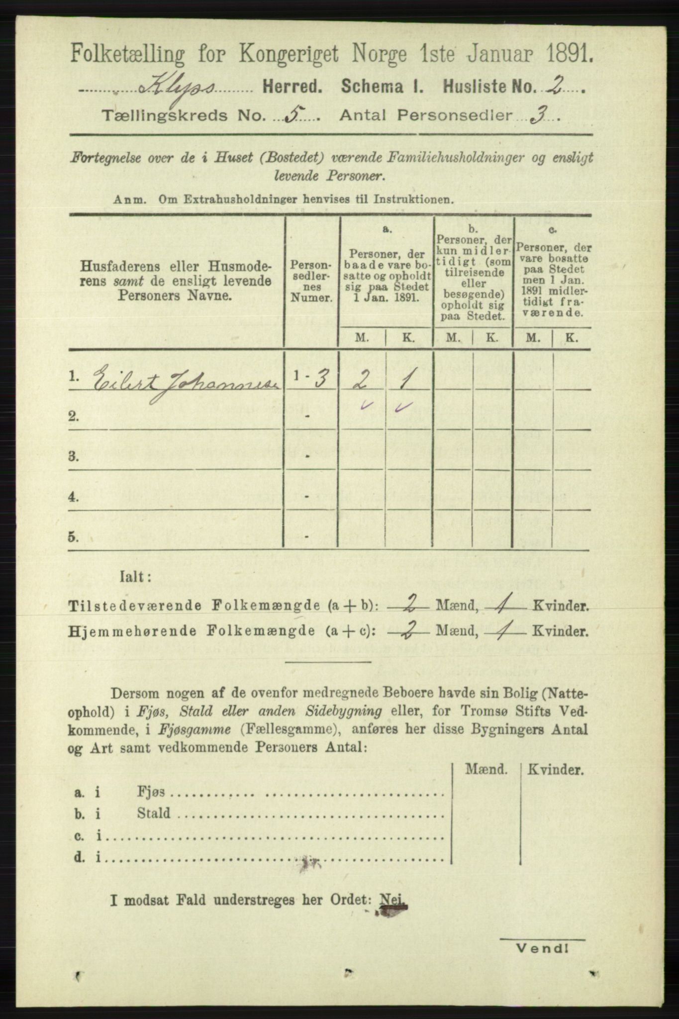 RA, 1891 census for 1120 Klepp, 1891, p. 1290