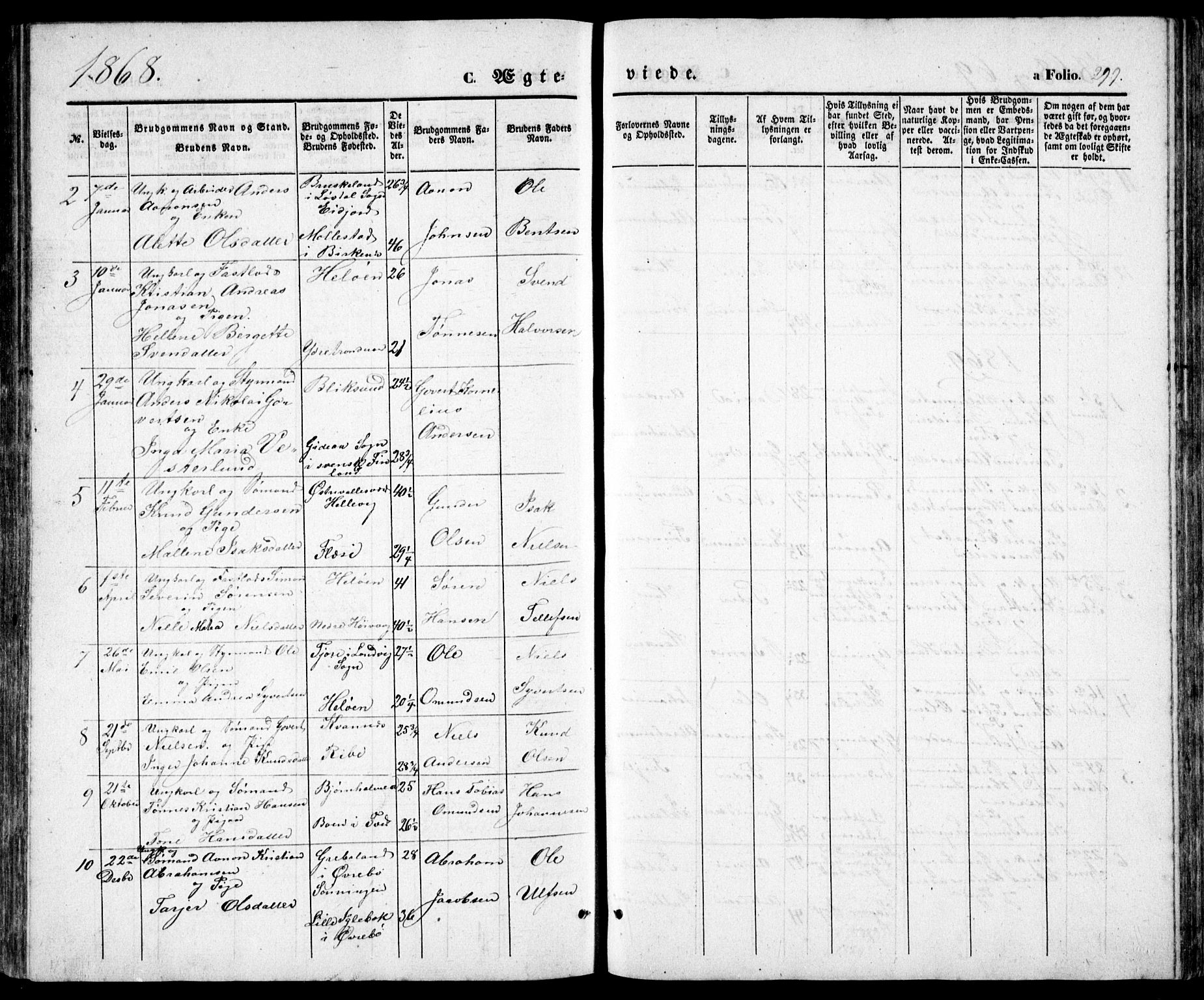 Høvåg sokneprestkontor, SAK/1111-0025/F/Fb/L0002: Parish register (copy) no. B 2, 1847-1869, p. 299