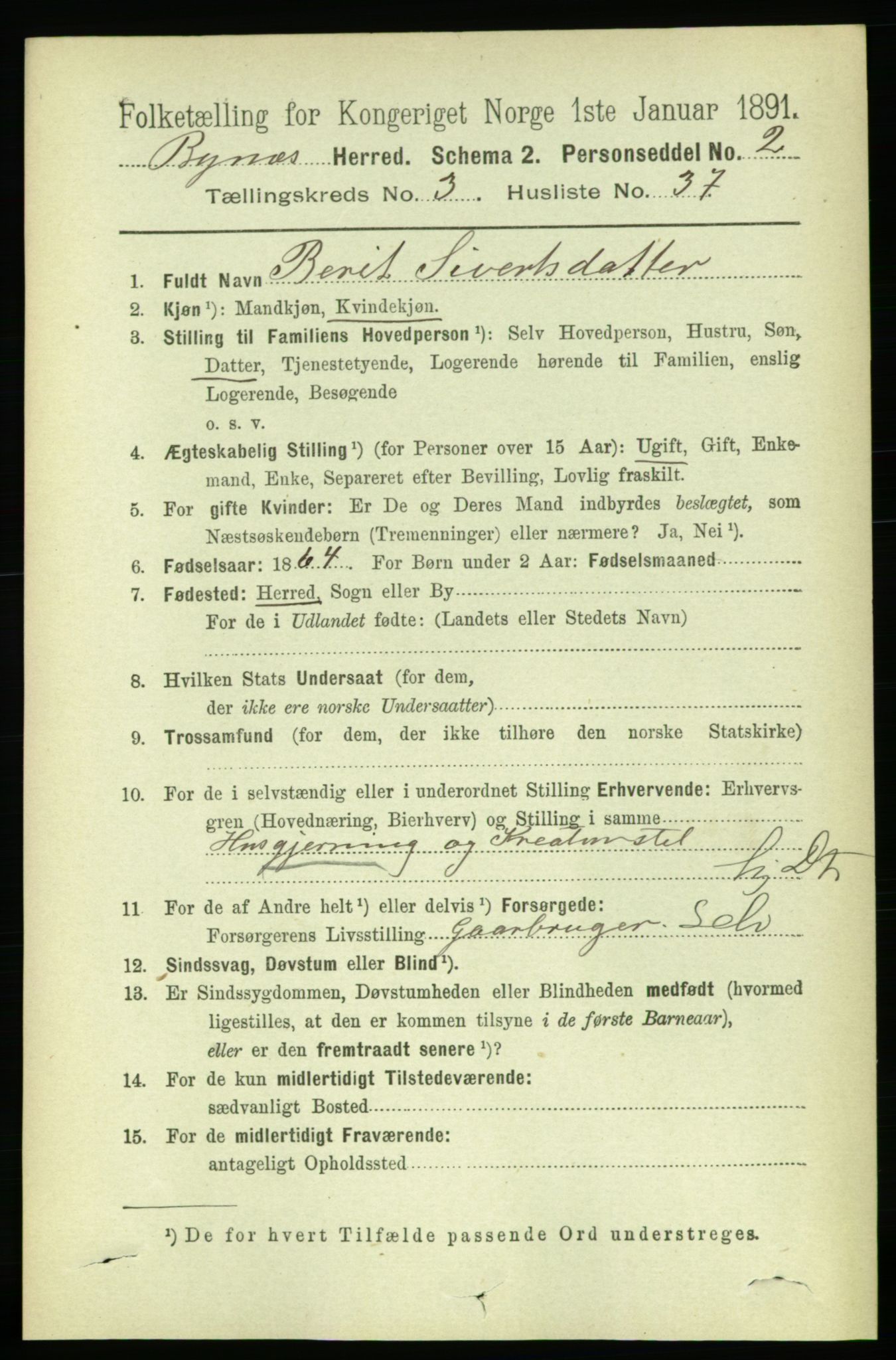 RA, 1891 census for 1655 Byneset, 1891, p. 1486