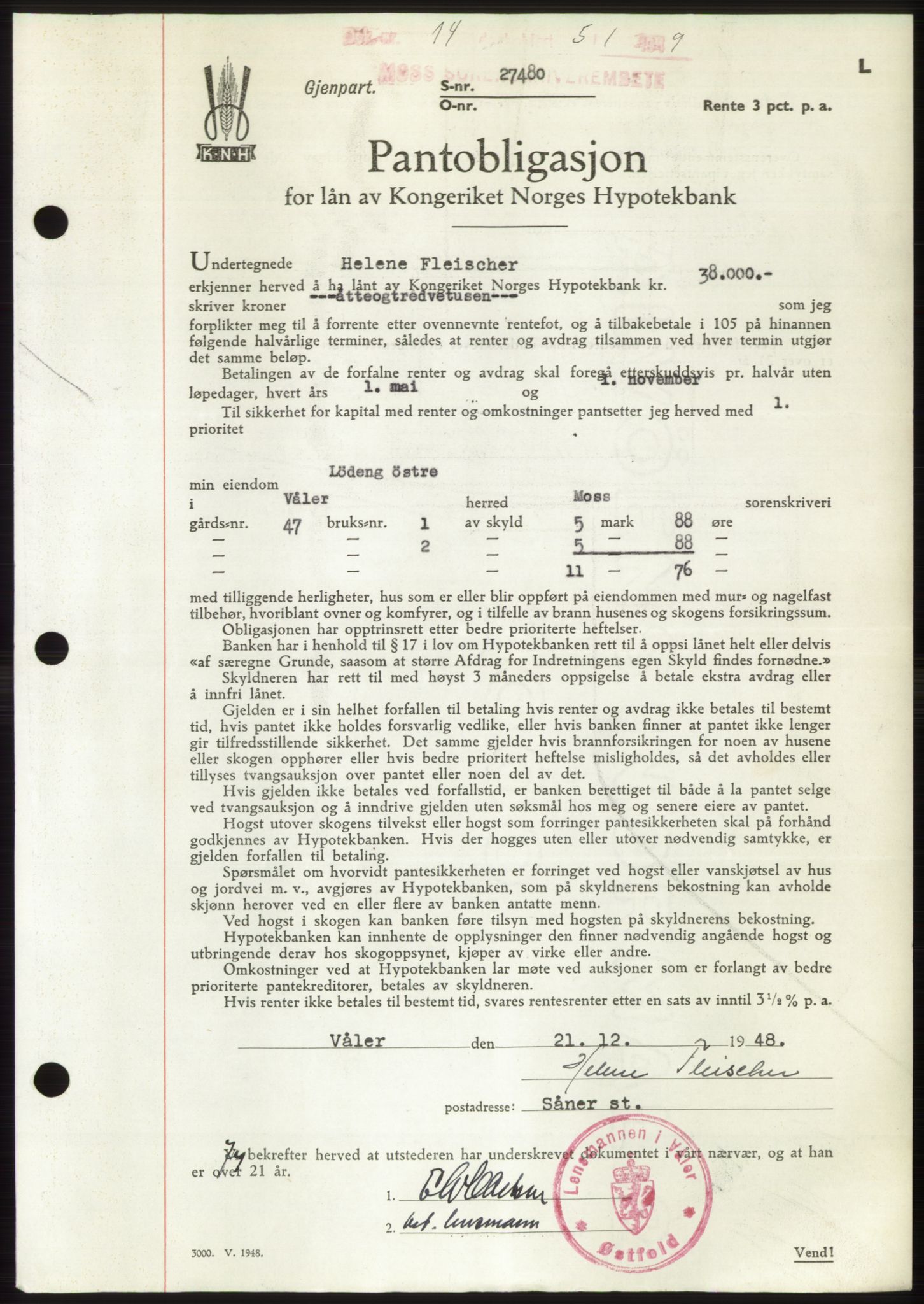 Moss sorenskriveri, AV/SAO-A-10168: Mortgage book no. B21, 1949-1949, Diary no: : 14/1949