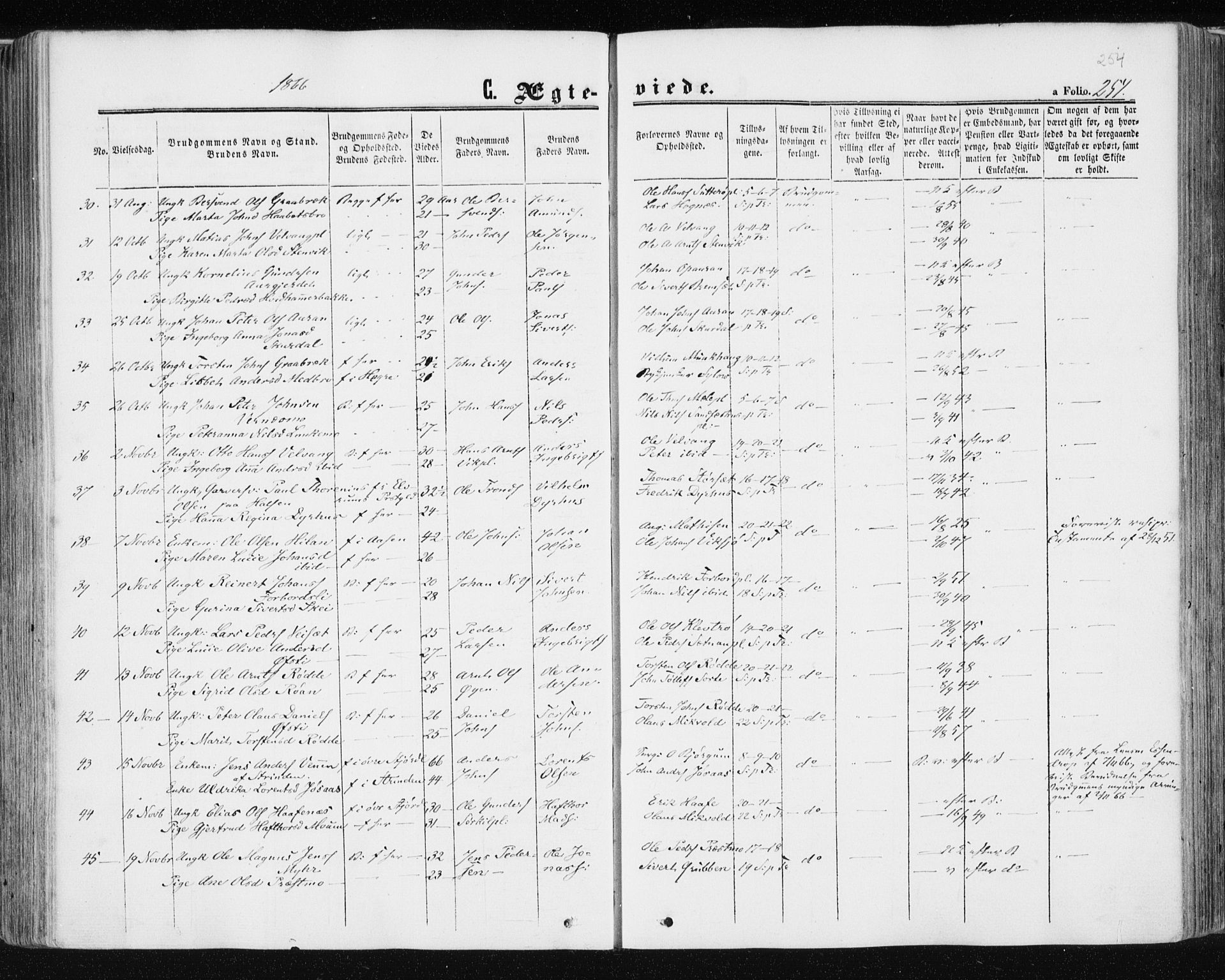 Ministerialprotokoller, klokkerbøker og fødselsregistre - Nord-Trøndelag, SAT/A-1458/709/L0075: Parish register (official) no. 709A15, 1859-1870, p. 254