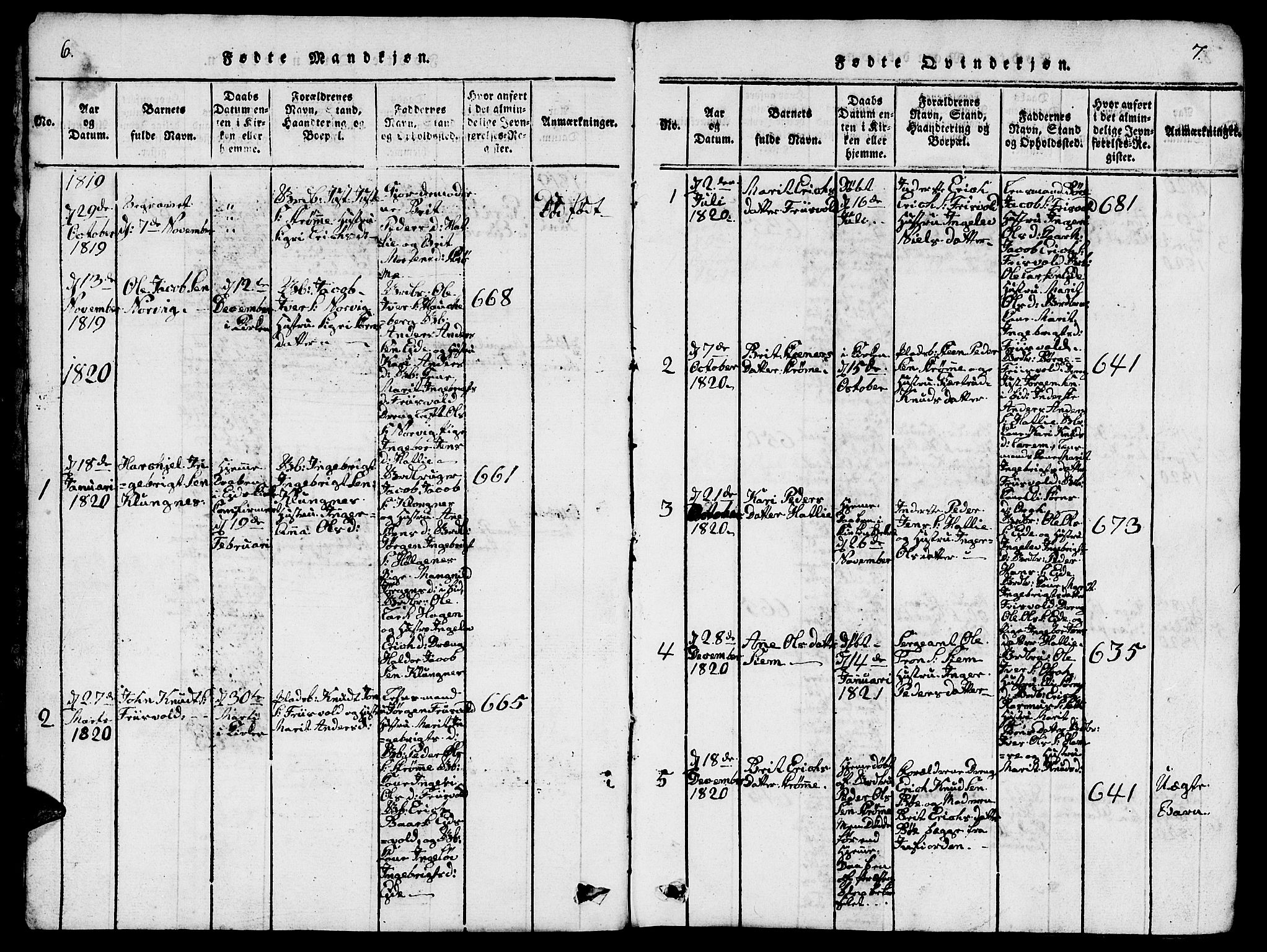 Ministerialprotokoller, klokkerbøker og fødselsregistre - Møre og Romsdal, AV/SAT-A-1454/542/L0558: Parish register (copy) no. 542C01, 1818-1836, p. 6-7