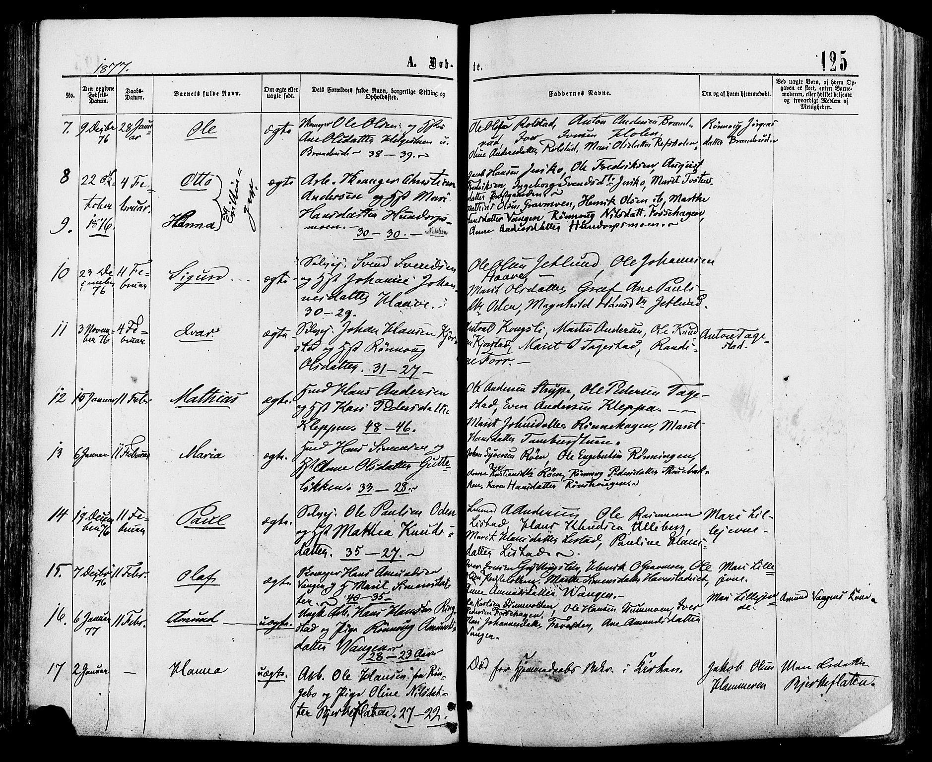 Sør-Fron prestekontor, SAH/PREST-010/H/Ha/Haa/L0002: Parish register (official) no. 2, 1864-1880, p. 125