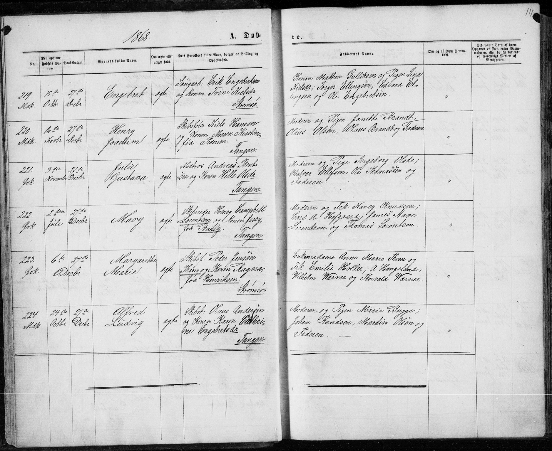 Strømsø kirkebøker, AV/SAKO-A-246/F/Fa/L0016: Parish register (official) no. I 16, 1868-1873, p. 14