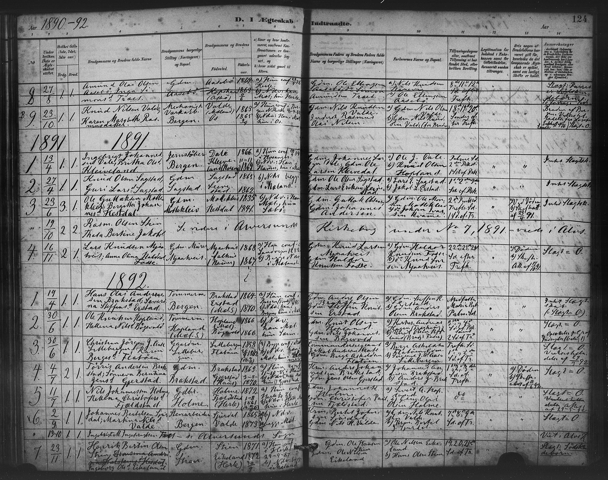 Alversund Sokneprestembete, SAB/A-73901/H/Ha/Haa/Haac/L0001: Parish register (official) no. C 1, 1882-1900, p. 124