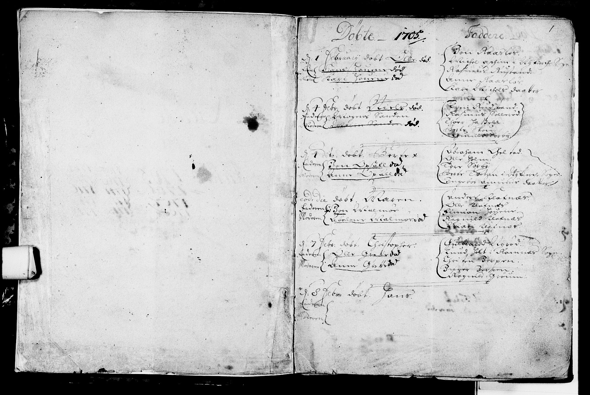 Våle kirkebøker, SAKO/A-334/F/Fa/L0002: Parish register (official) no. I 2, 1705-1732, p. 1