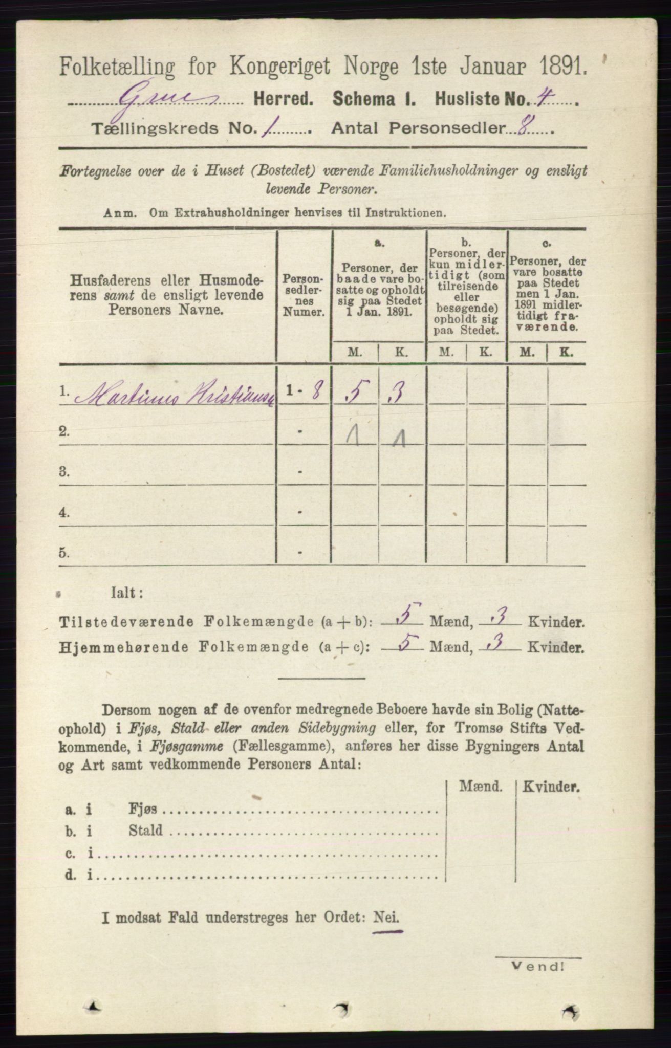 RA, 1891 census for 0423 Grue, 1891, p. 44