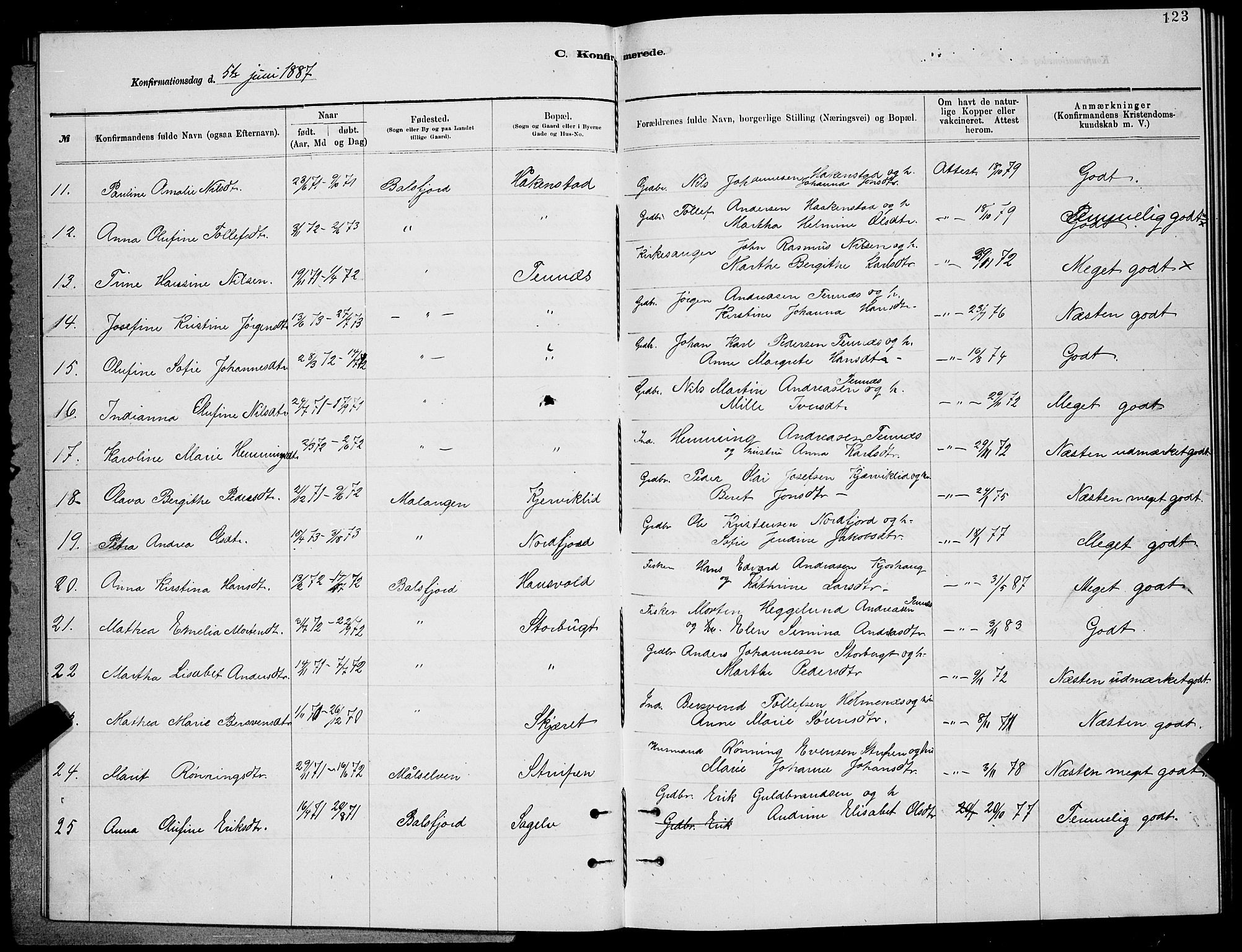 Balsfjord sokneprestembete, SATØ/S-1303/G/Ga/L0007klokker: Parish register (copy) no. 7, 1878-1889, p. 123