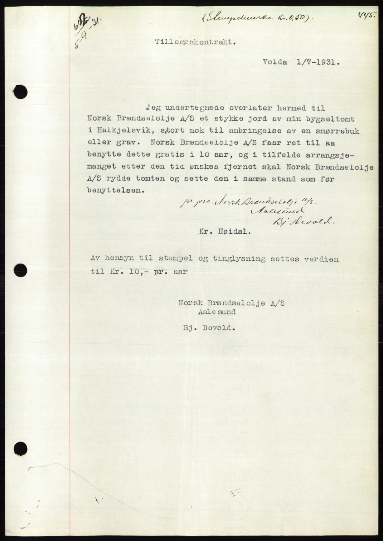 Søre Sunnmøre sorenskriveri, AV/SAT-A-4122/1/2/2C/L0052: Mortgage book no. 46, 1931-1931, Deed date: 05.09.1931