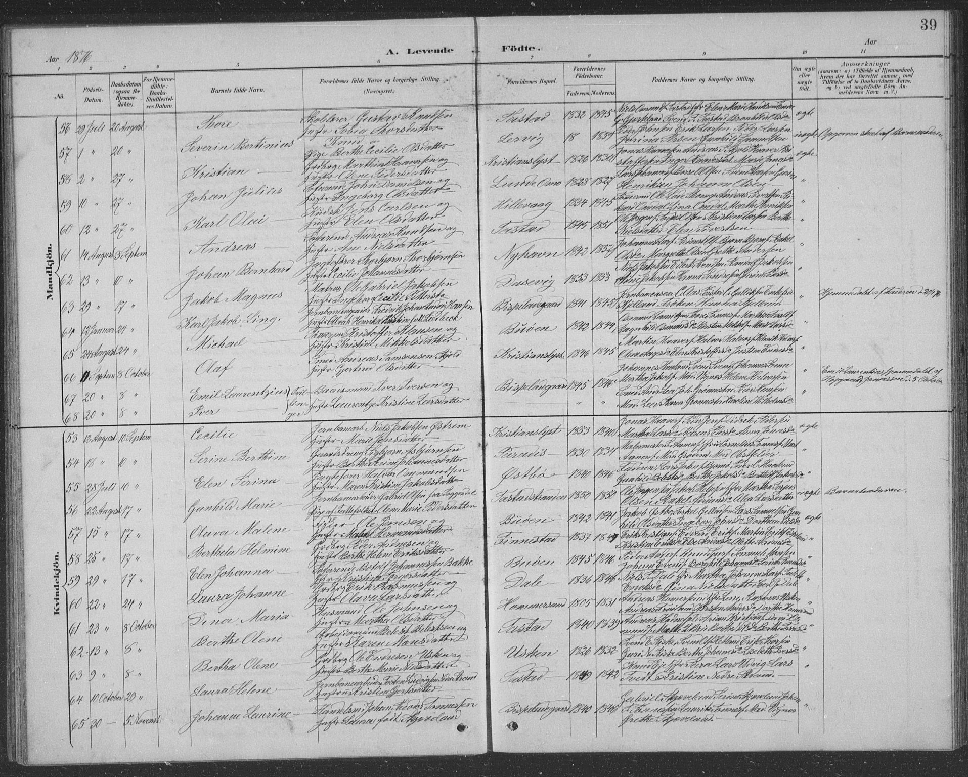 Hetland sokneprestkontor, AV/SAST-A-101826/30/30BB/L0004: Parish register (copy) no. B 4, 1869-1877, p. 39