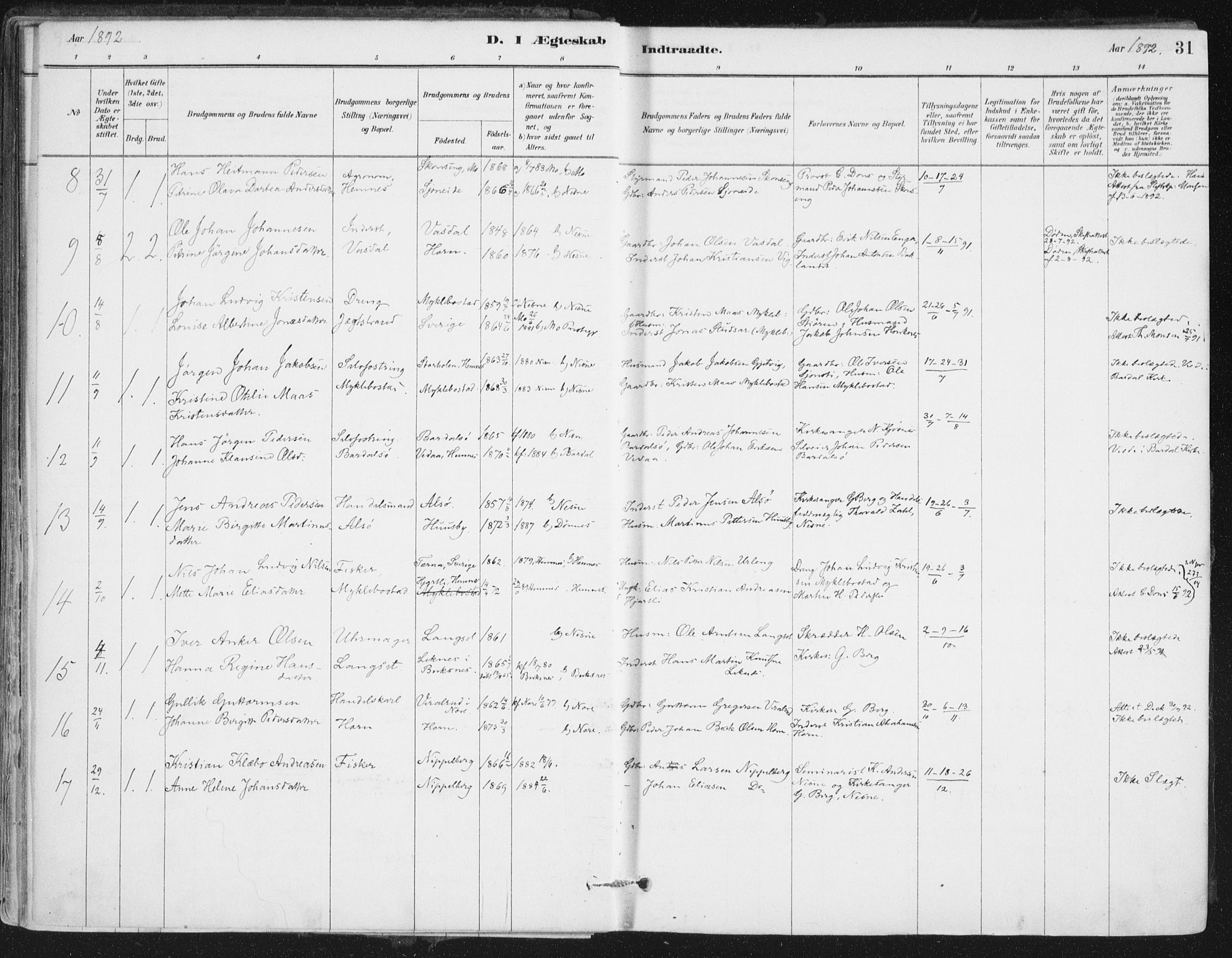 Ministerialprotokoller, klokkerbøker og fødselsregistre - Nordland, AV/SAT-A-1459/838/L0553: Parish register (official) no. 838A11, 1880-1910, p. 31