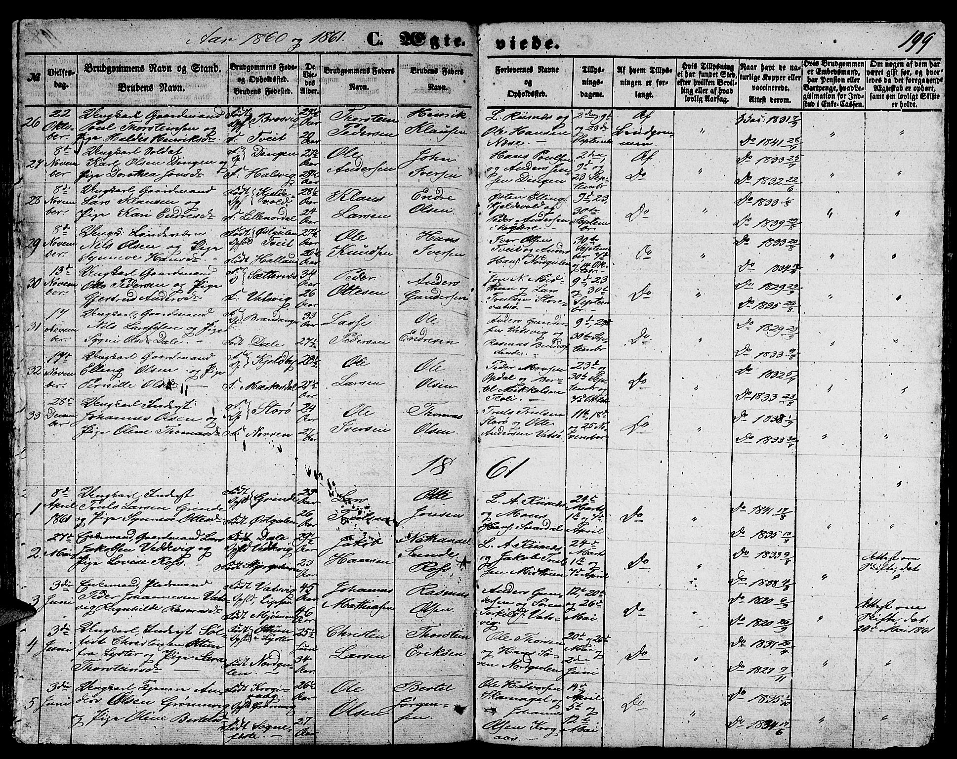 Gulen sokneprestembete, SAB/A-80201/H/Hab/Habb/L0001: Parish register (copy) no. B 1, 1854-1866, p. 199