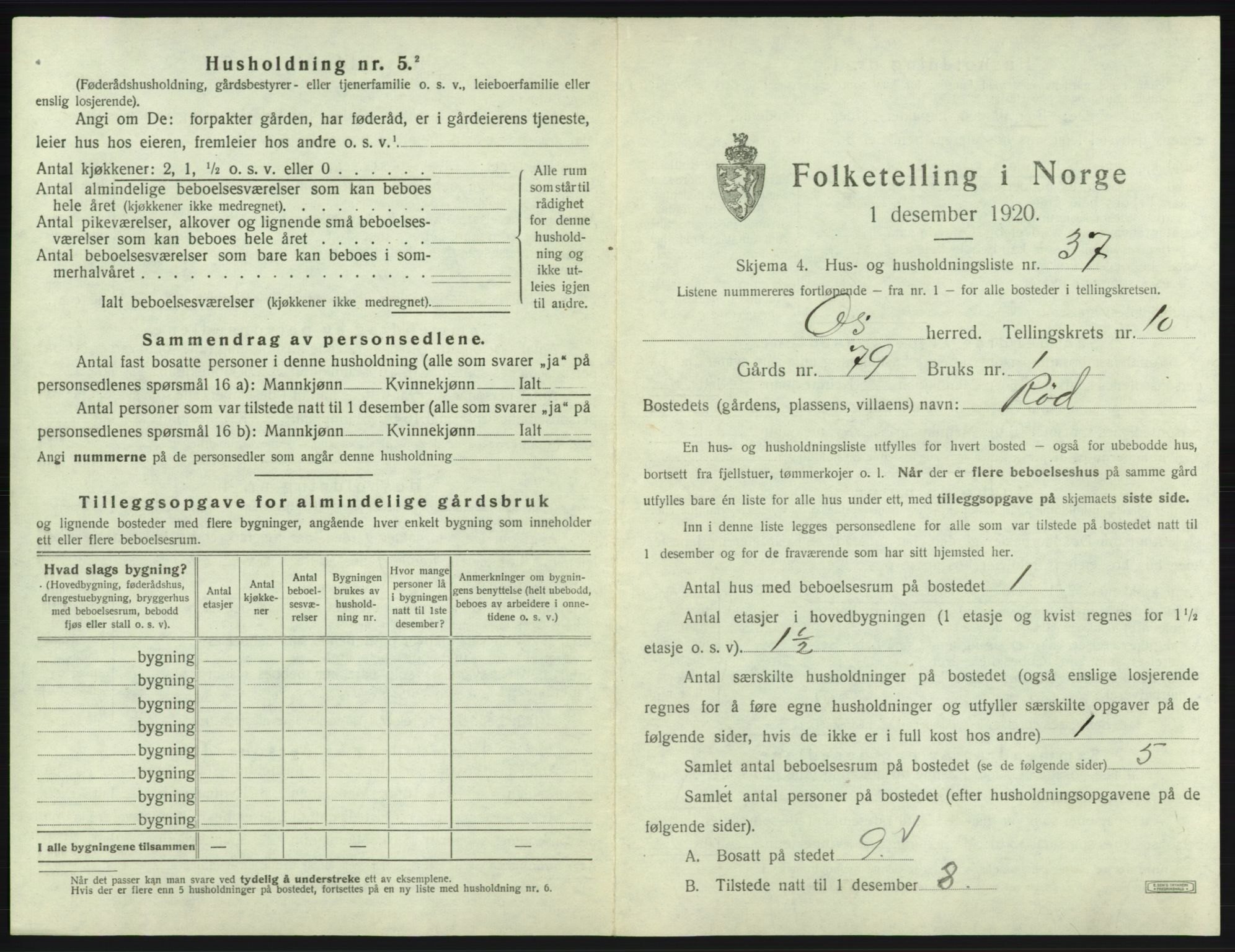 SAB, 1920 census for Os, 1920, p. 1149