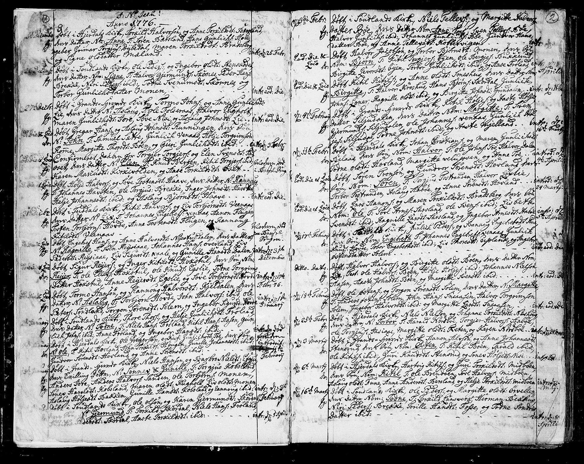 Hjartdal kirkebøker, SAKO/A-270/F/Fa/L0005: Parish register (official) no. I 5, 1776-1801, p. 1-2