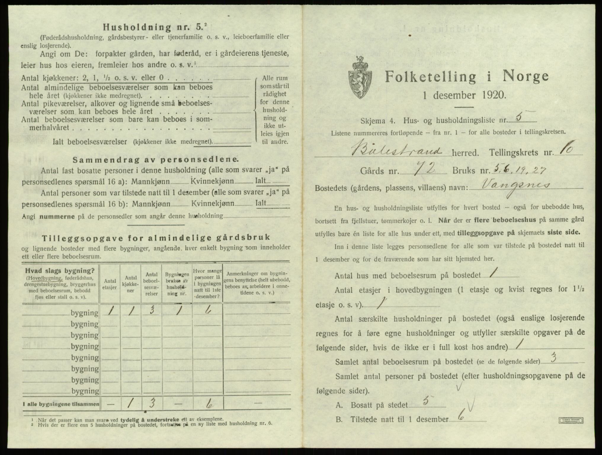 SAB, 1920 census for Balestrand, 1920, p. 694