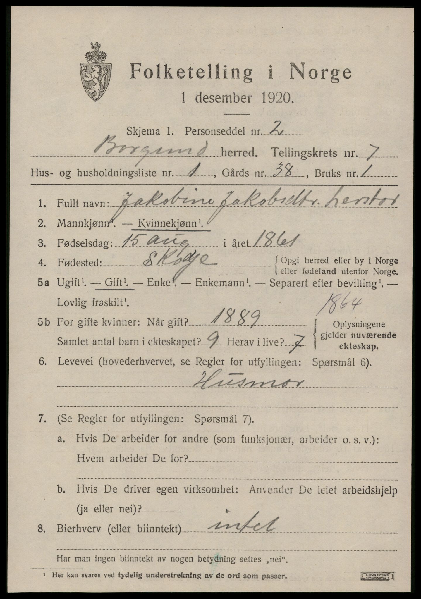 SAT, 1920 census for Borgund, 1920, p. 5996