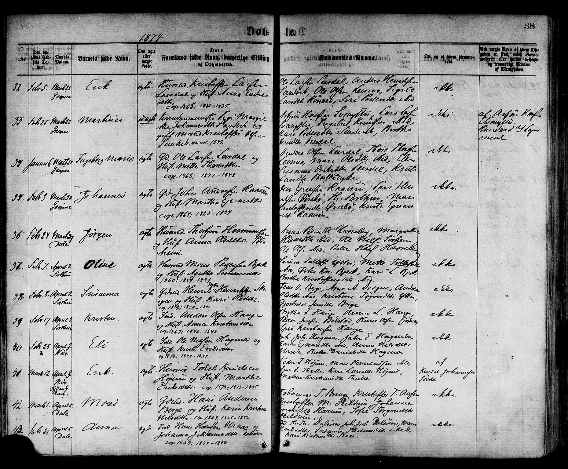 Luster sokneprestembete, AV/SAB-A-81101/H/Haa/Haaa/L0010: Parish register (official) no. A 10, 1871-1886, p. 38