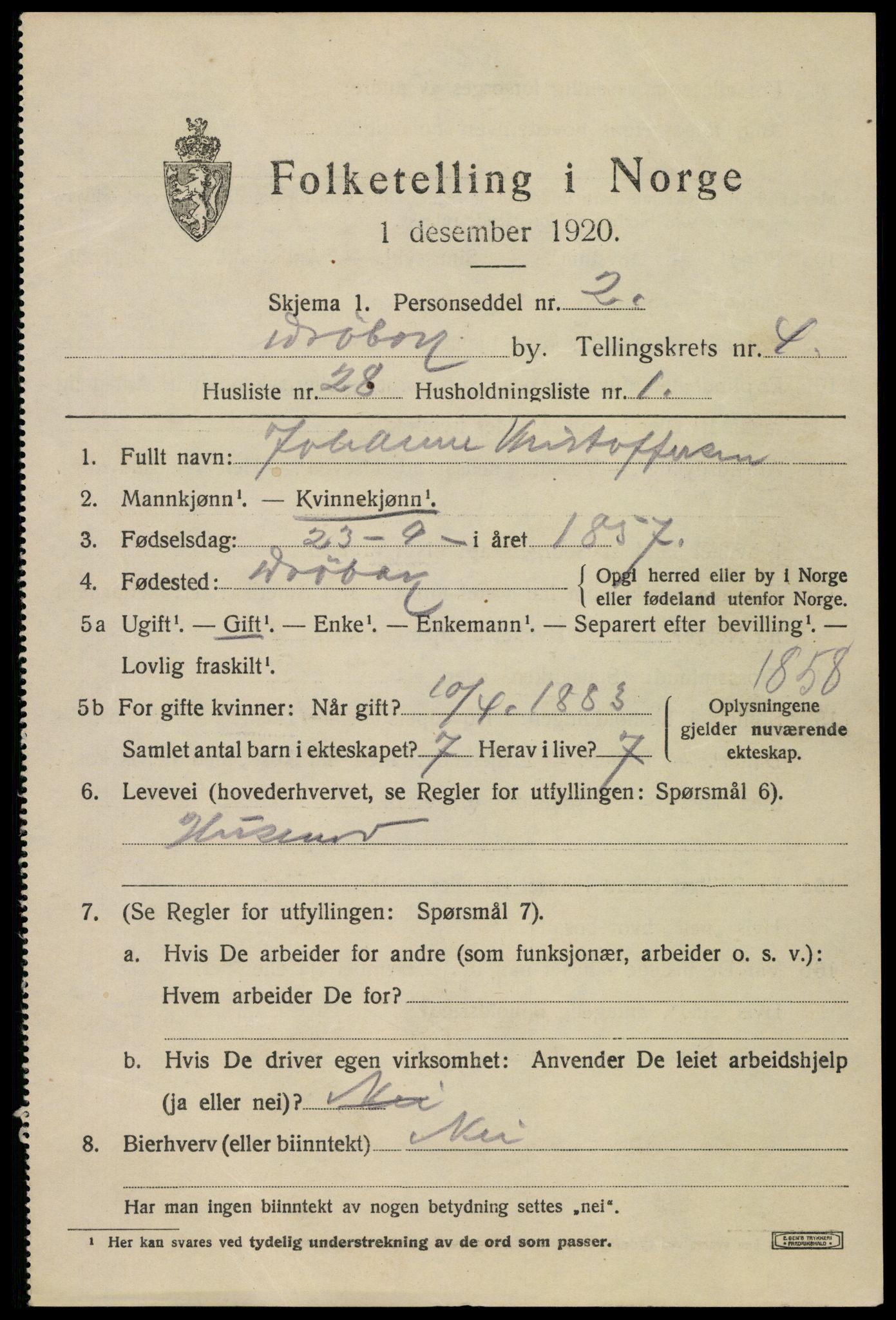 SAO, 1920 census for Drøbak, 1920, p. 4391