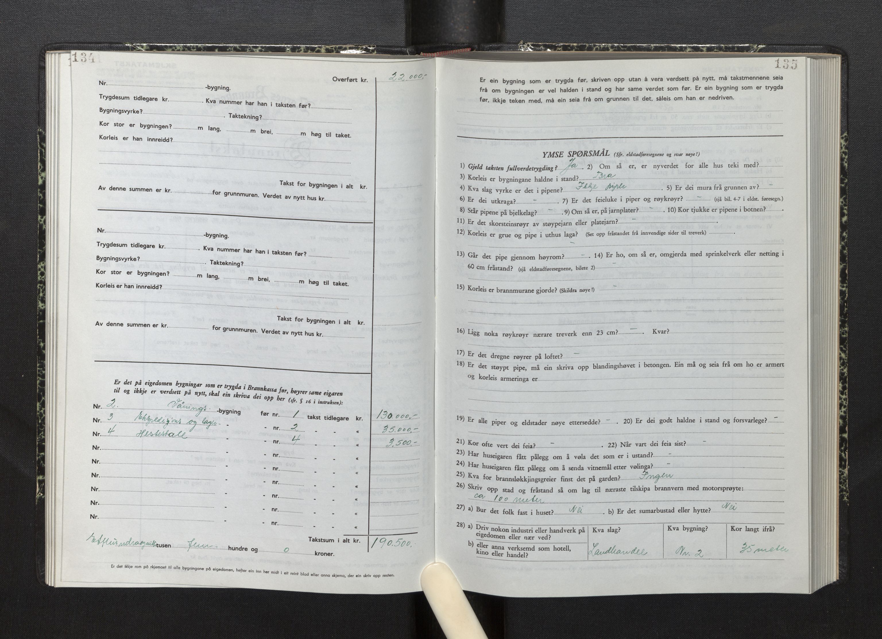 Lensmannen i Fjelberg, AV/SAB-A-32101/0012/L0008: Branntakstprotokoll, skjematakst, 1949-1955, p. 134-135