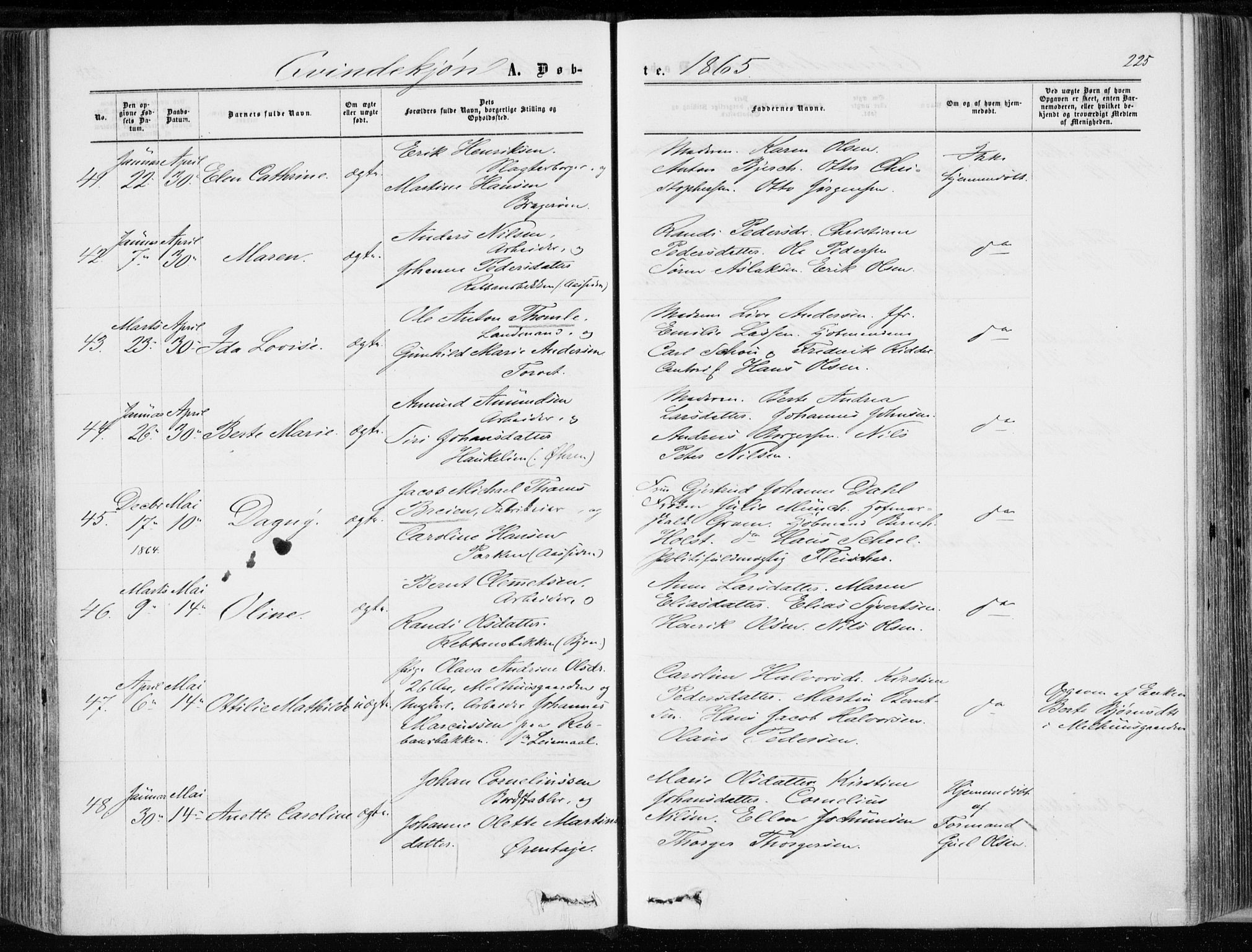 Bragernes kirkebøker, AV/SAKO-A-6/F/Fb/L0003: Parish register (official) no. II 3, 1860-1868, p. 225