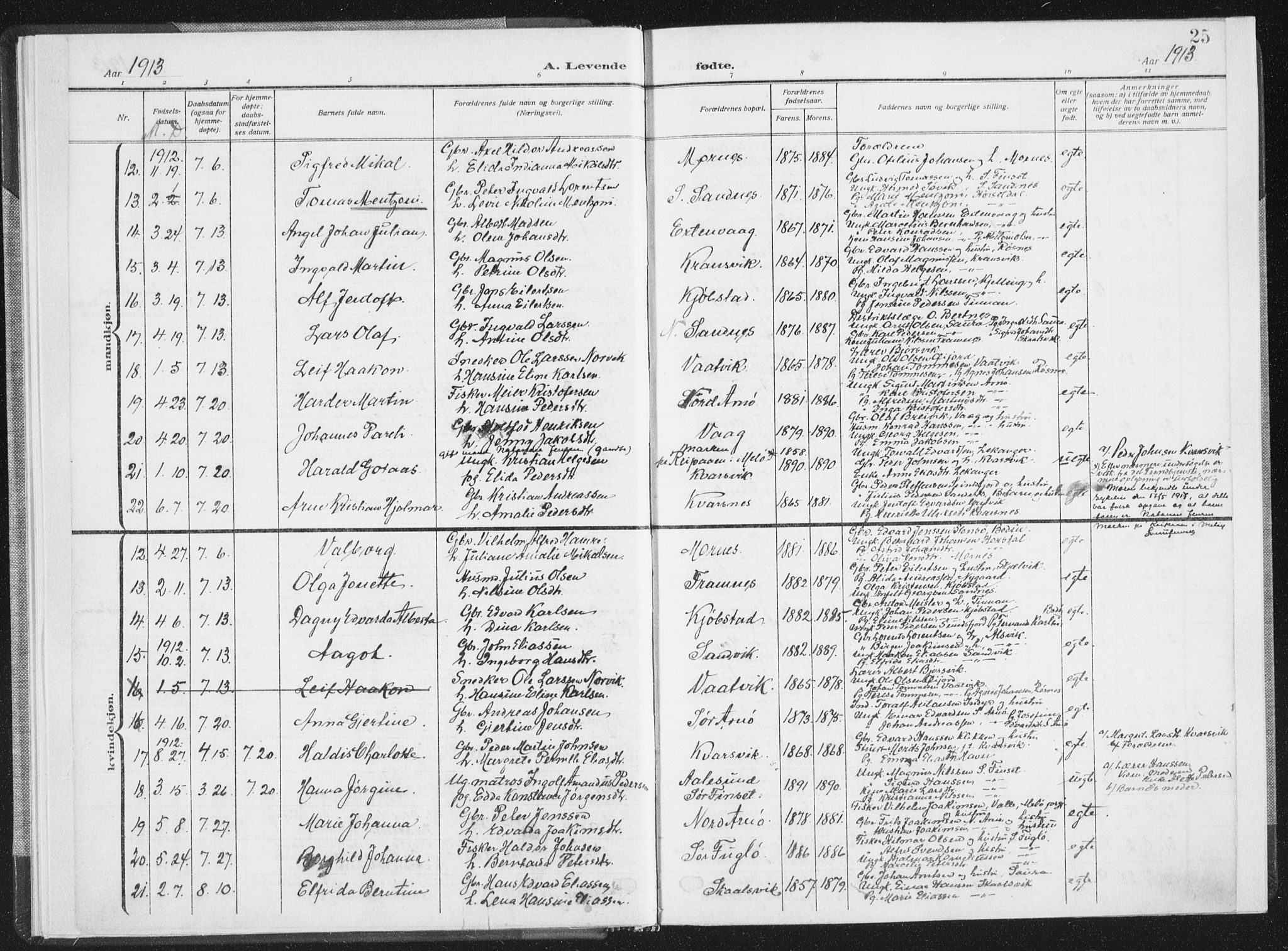 Ministerialprotokoller, klokkerbøker og fødselsregistre - Nordland, SAT/A-1459/805/L0104: Parish register (official) no. 805A09, 1909-1926, p. 25