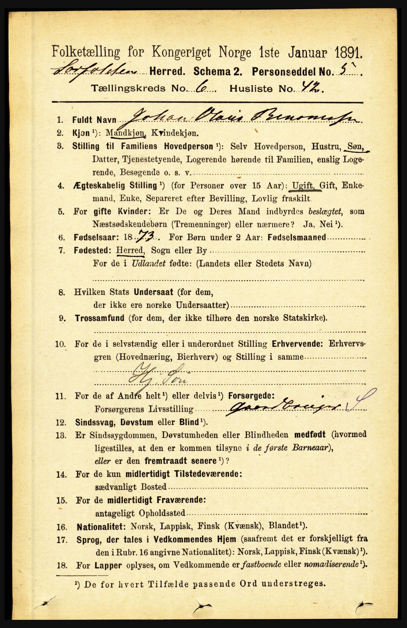 RA, 1891 census for 1845 Sørfold, 1891, p. 2118