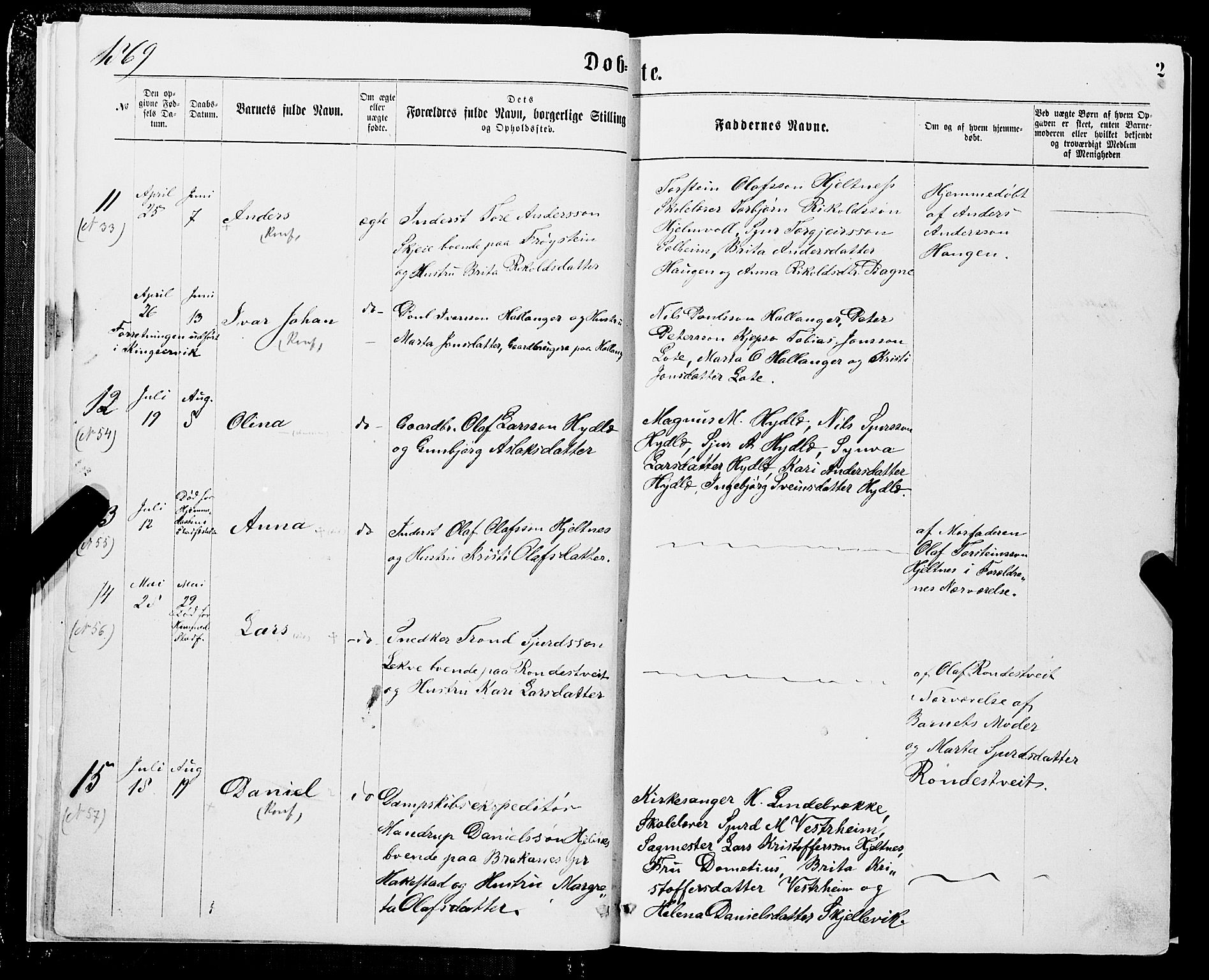 Ulvik sokneprestembete, SAB/A-78801/H/Hab: Parish register (copy) no. A 2, 1869-1882, p. 2