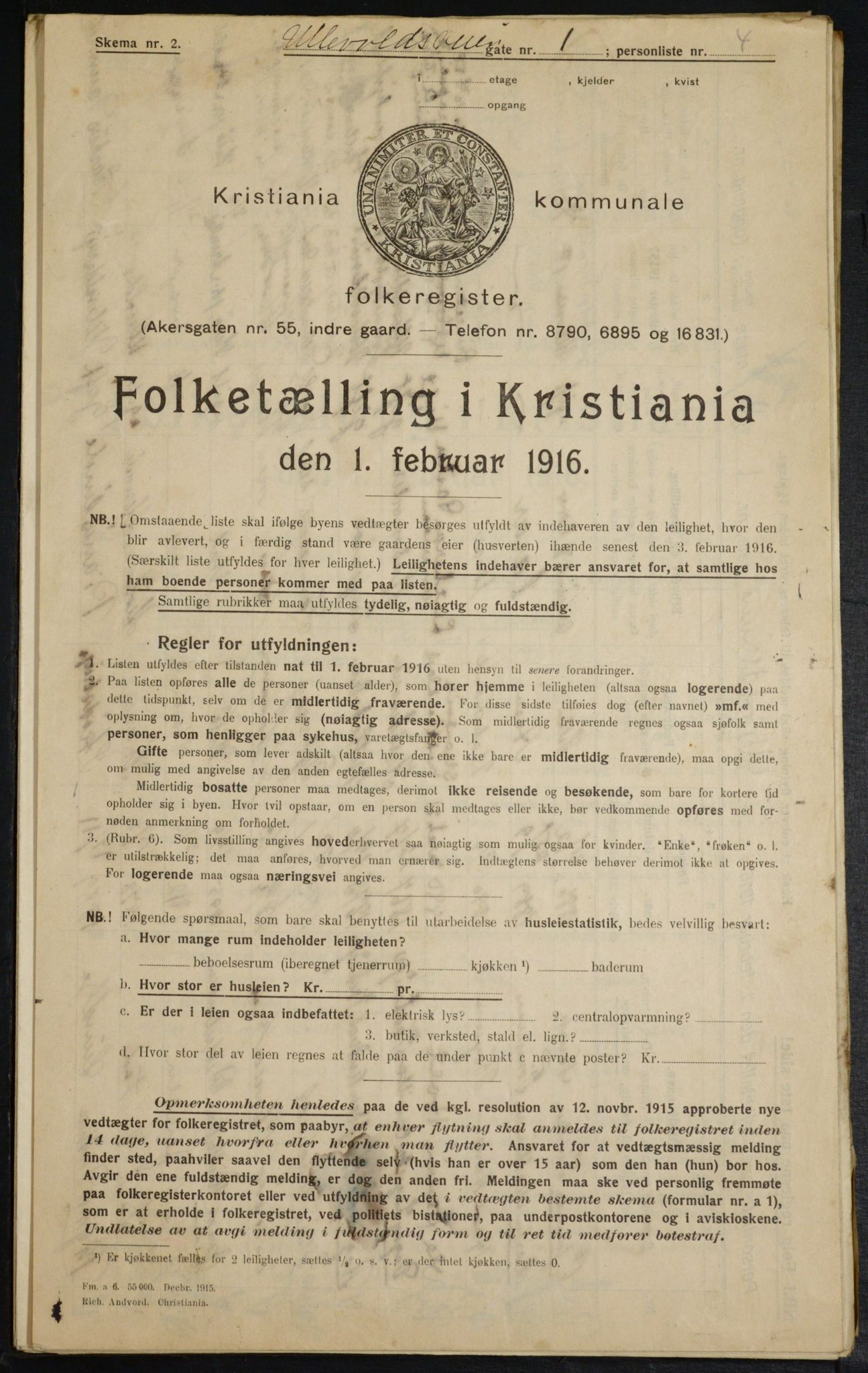 OBA, Municipal Census 1916 for Kristiania, 1916, p. 122445