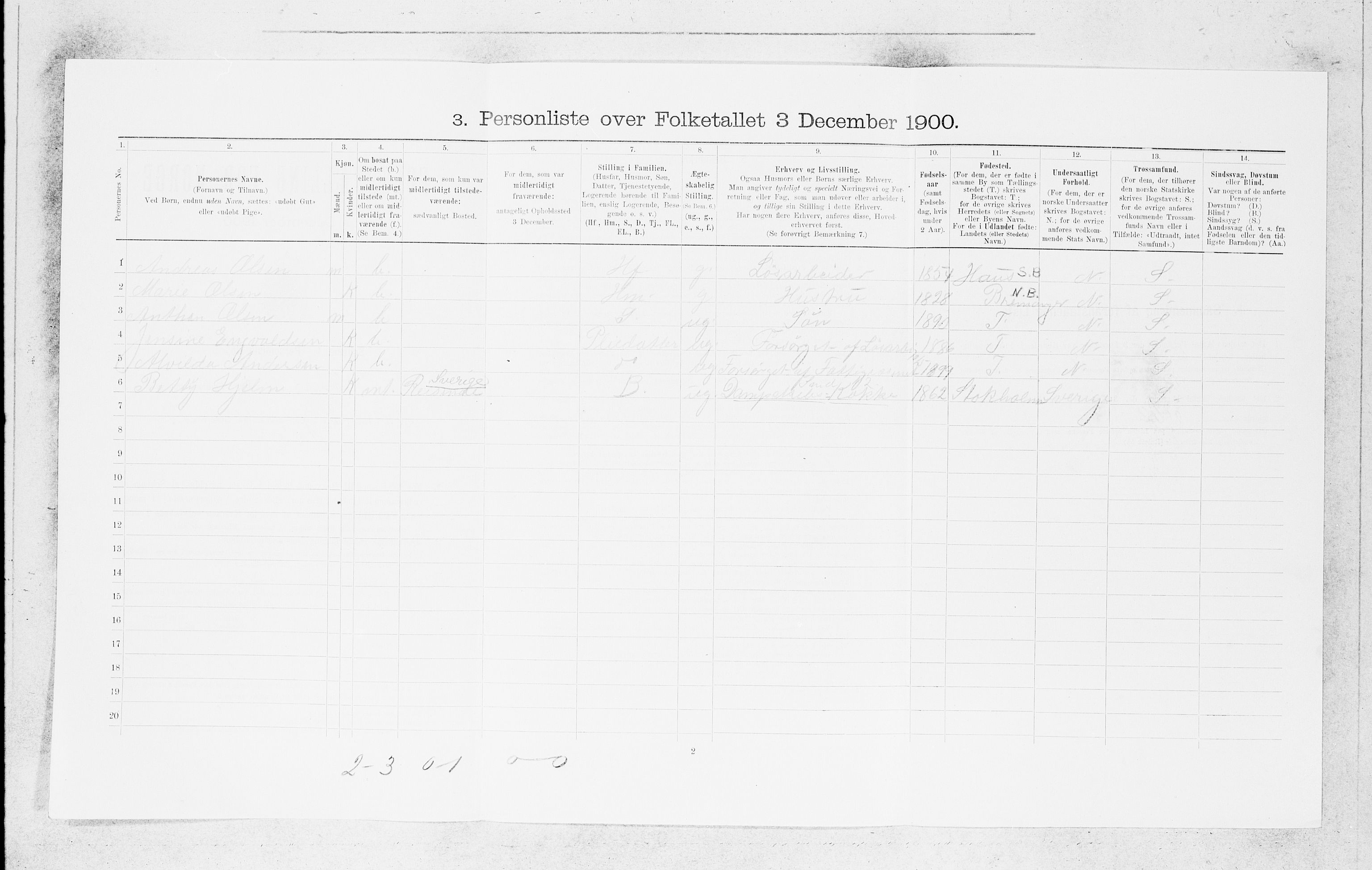 SAB, 1900 census for Bergen, 1900, p. 12937