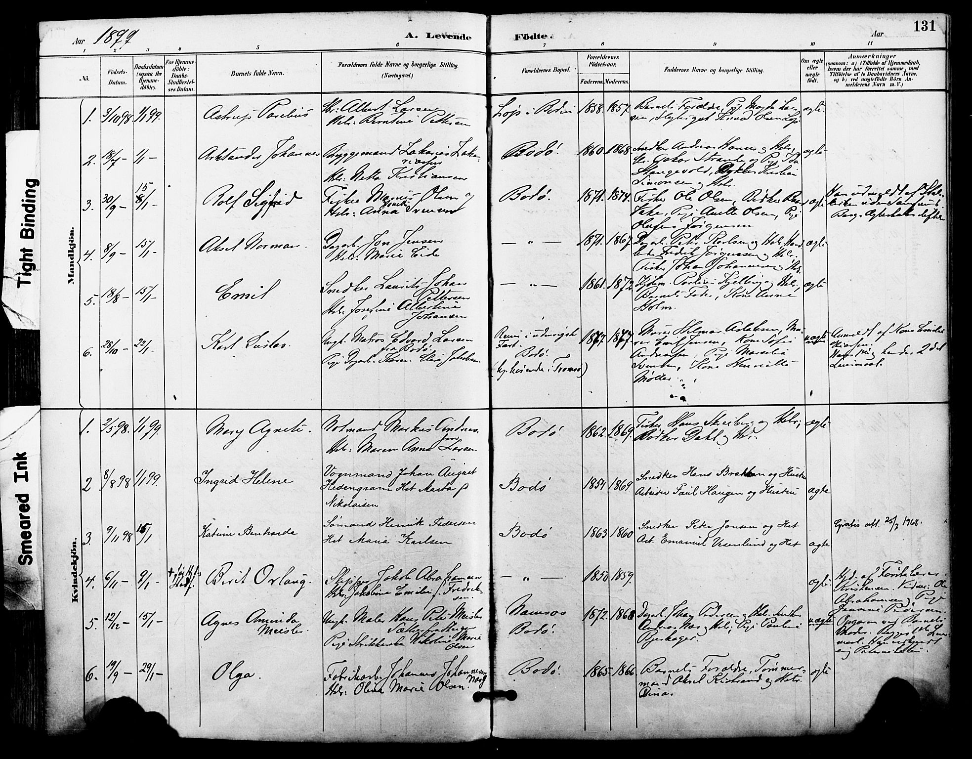 Ministerialprotokoller, klokkerbøker og fødselsregistre - Nordland, AV/SAT-A-1459/801/L0010: Parish register (official) no. 801A10, 1888-1899, p. 131