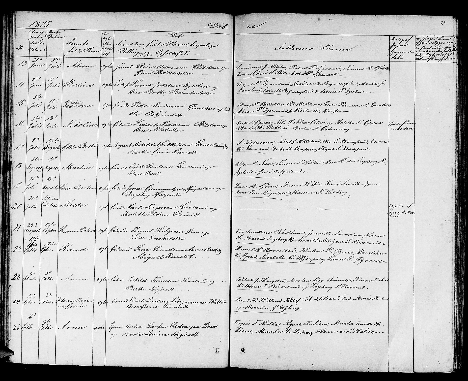 Helleland sokneprestkontor, SAST/A-101810: Parish register (copy) no. B 2, 1848-1886, p. 47