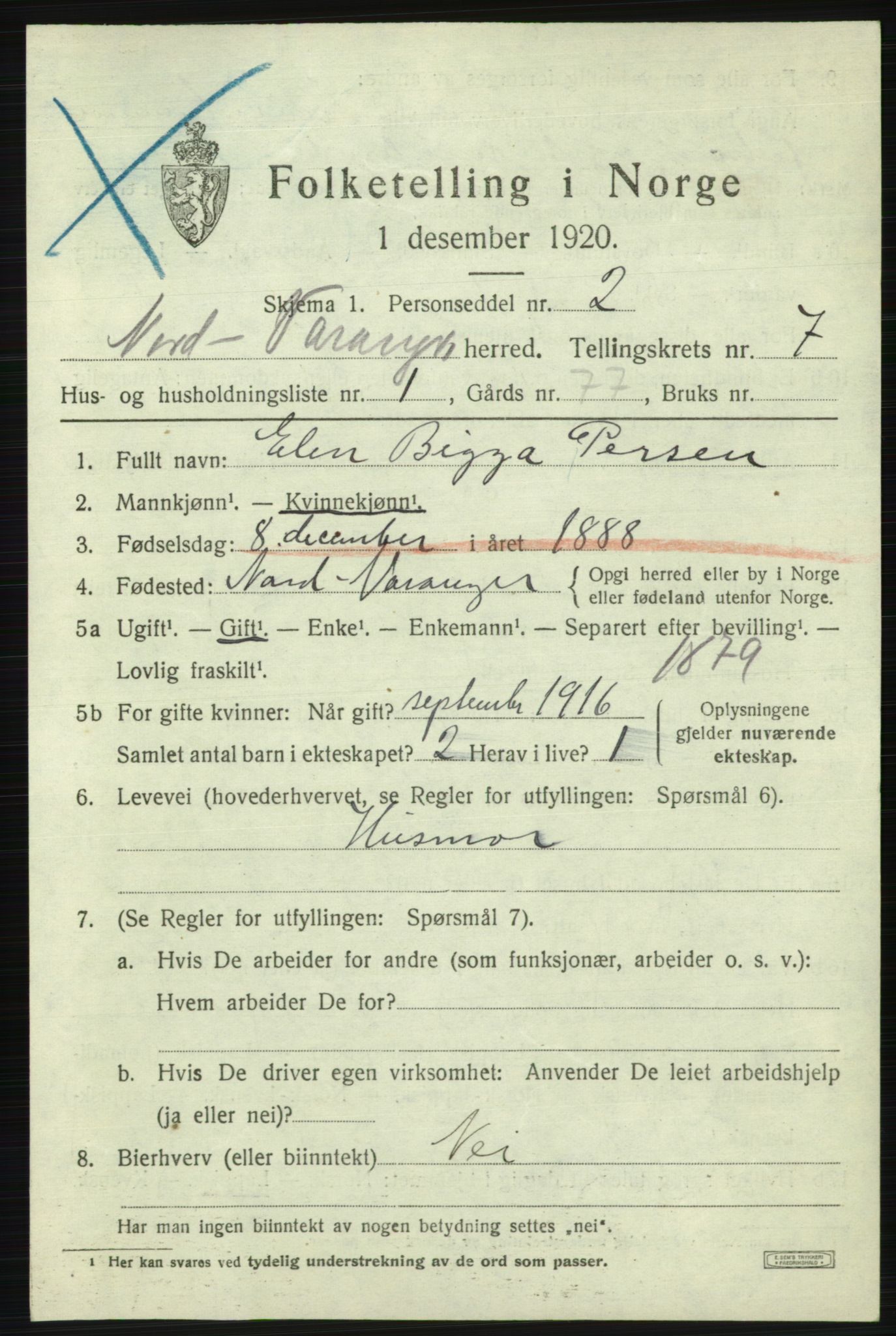 SATØ, 1920 census for Nord-Varanger, 1920, p. 3031