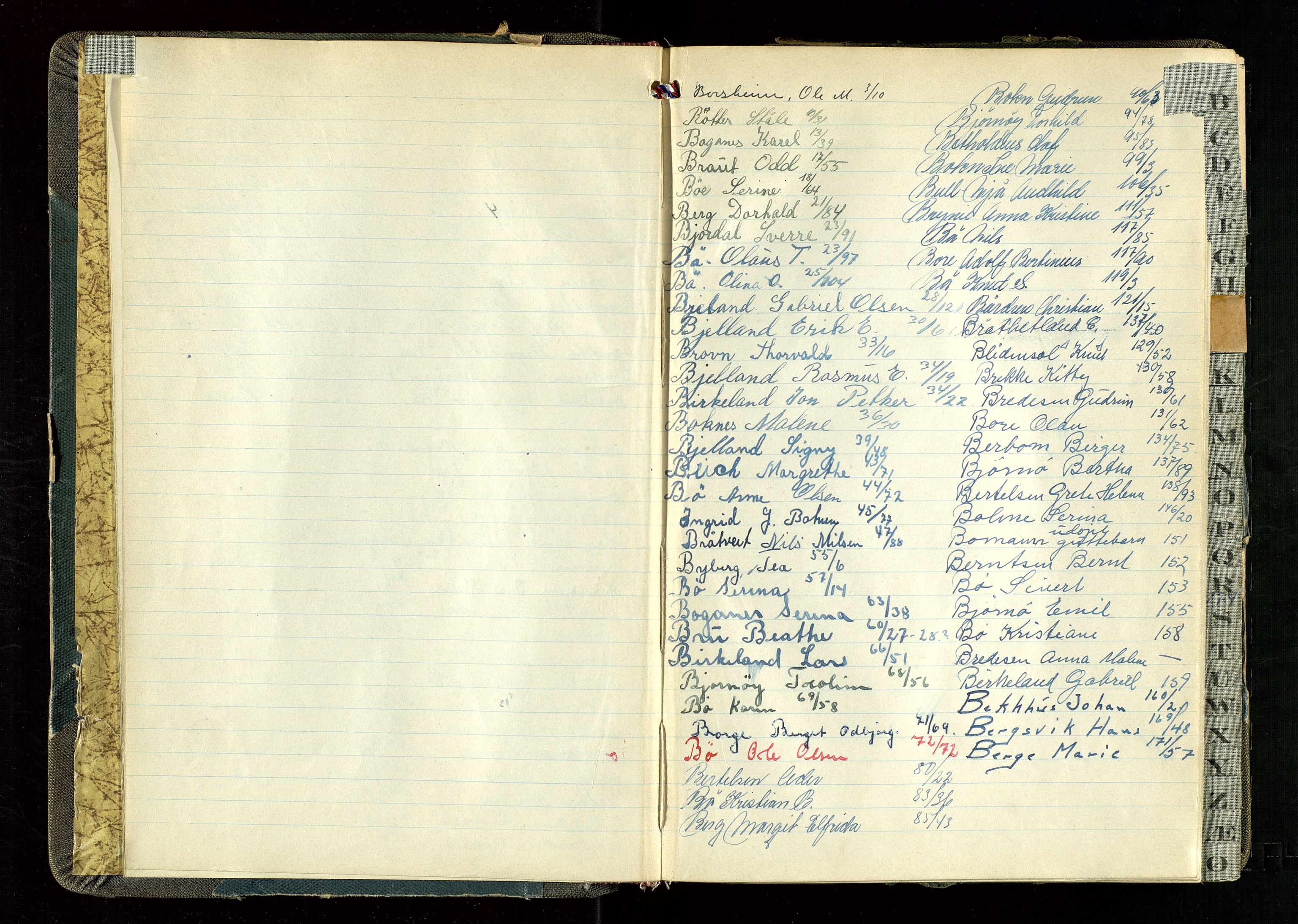 Hetland lensmannskontor, AV/SAST-A-100101/Gga/L0005: "Protokoll over anmeldte dødsfall" (med alfabetisk navneregister), 1945-1952