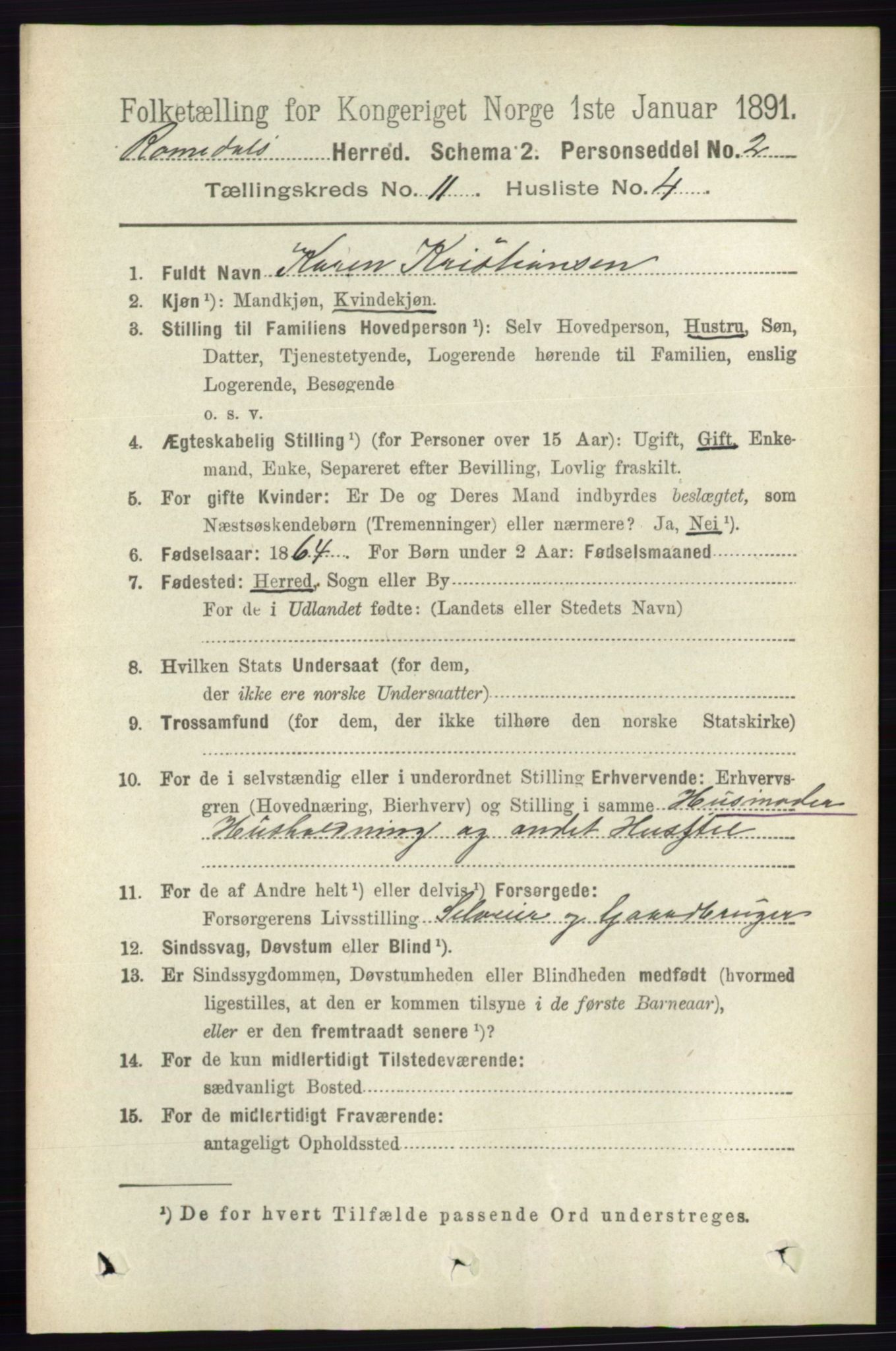 RA, 1891 census for 0416 Romedal, 1891, p. 5416