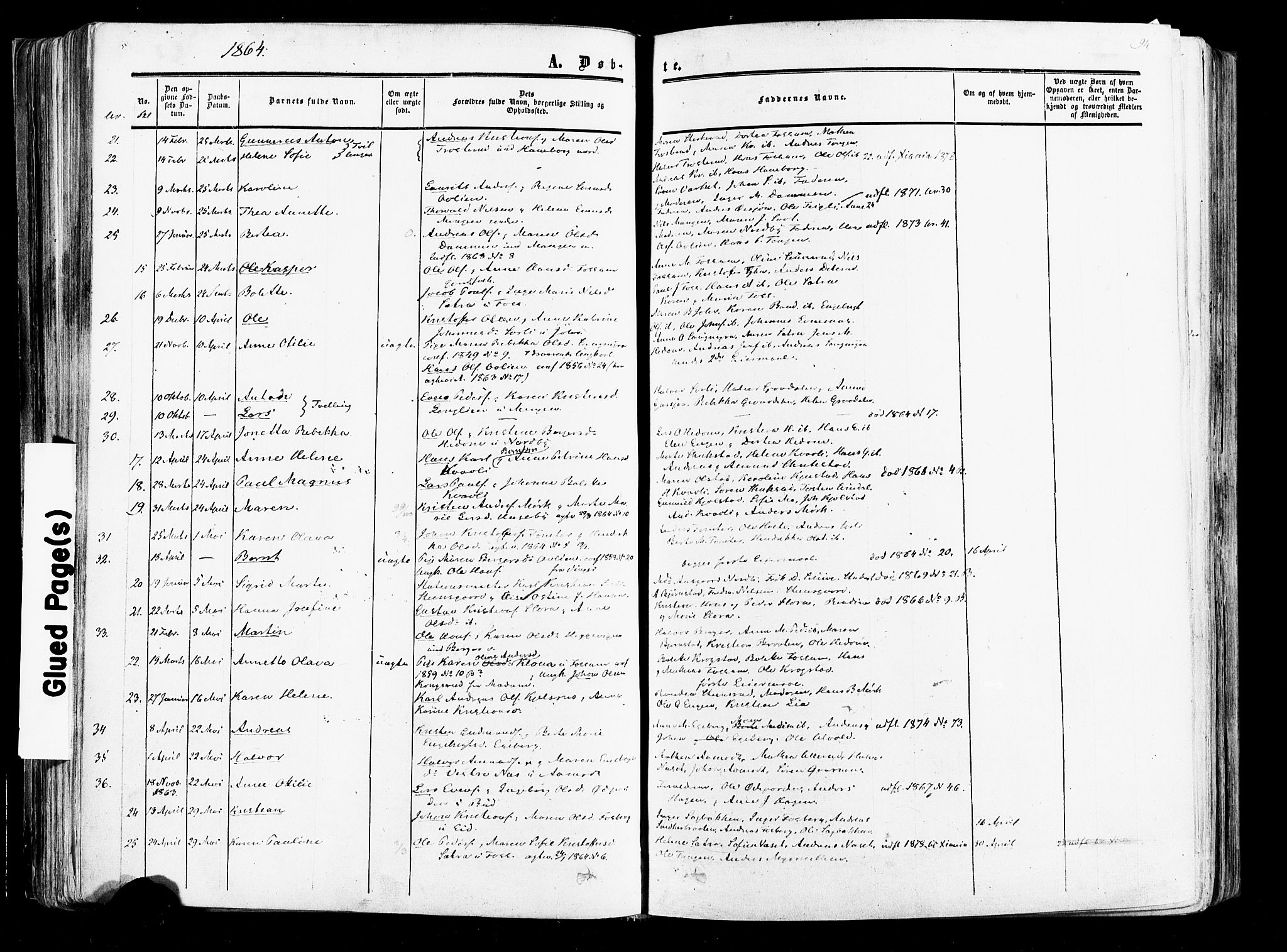 Aurskog prestekontor Kirkebøker, SAO/A-10304a/F/Fa/L0007: Parish register (official) no. I 7, 1854-1877, p. 94