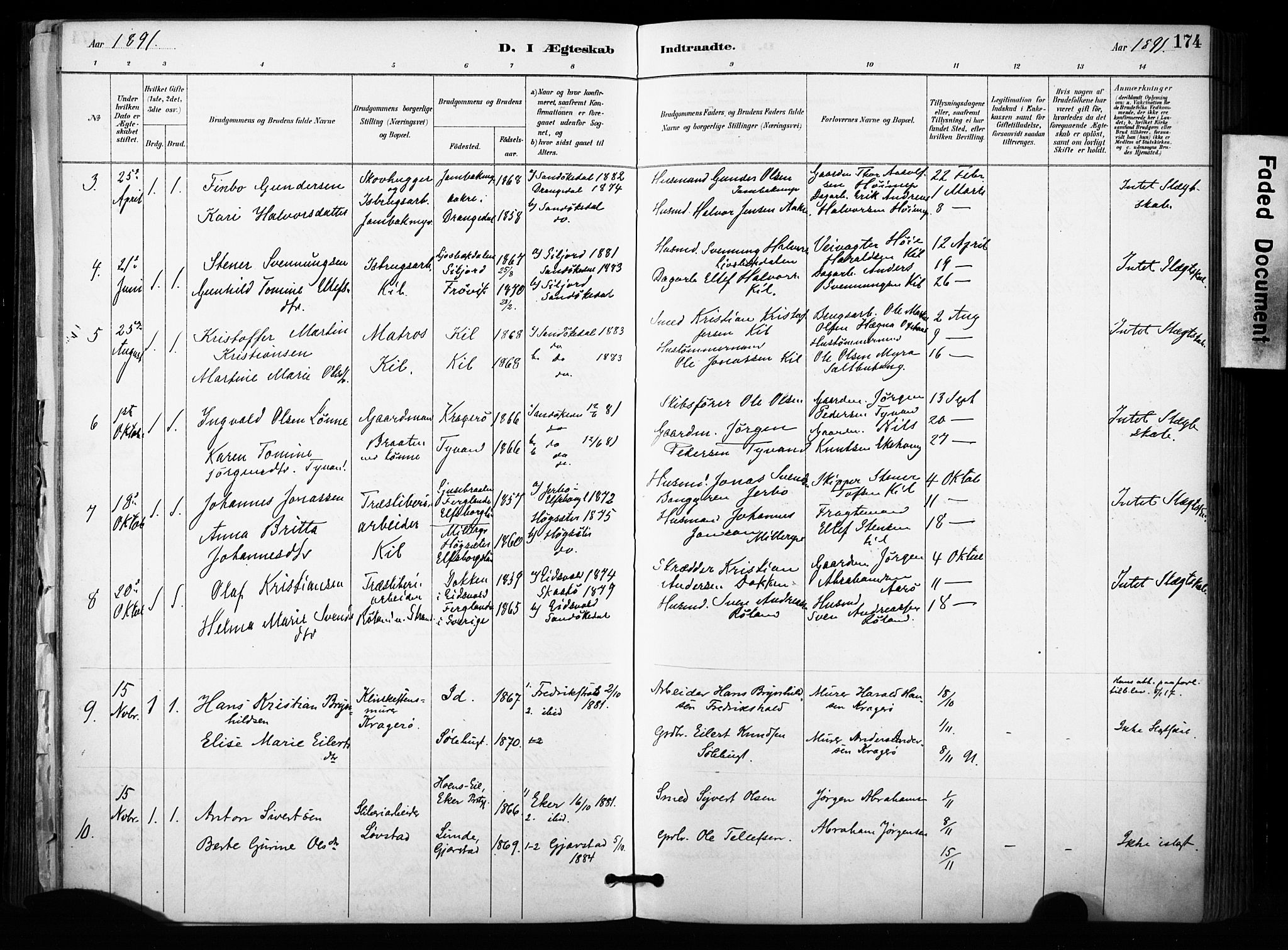 Sannidal kirkebøker, AV/SAKO-A-296/F/Fa/L0015: Parish register (official) no. 15, 1884-1899, p. 174