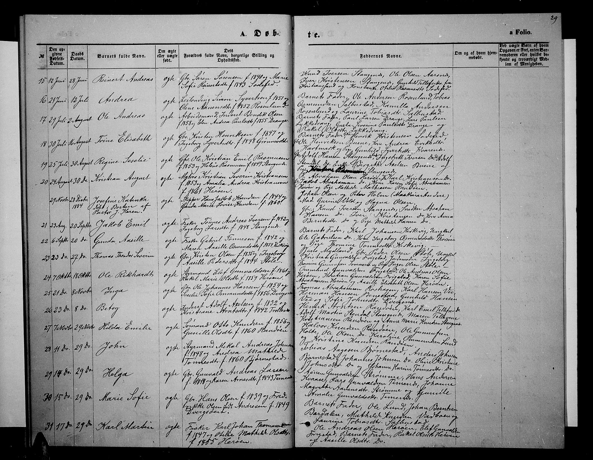 Oddernes sokneprestkontor, SAK/1111-0033/F/Fb/Fbb/L0001: Parish register (copy) no. B 1, 1871-1888, p. 29