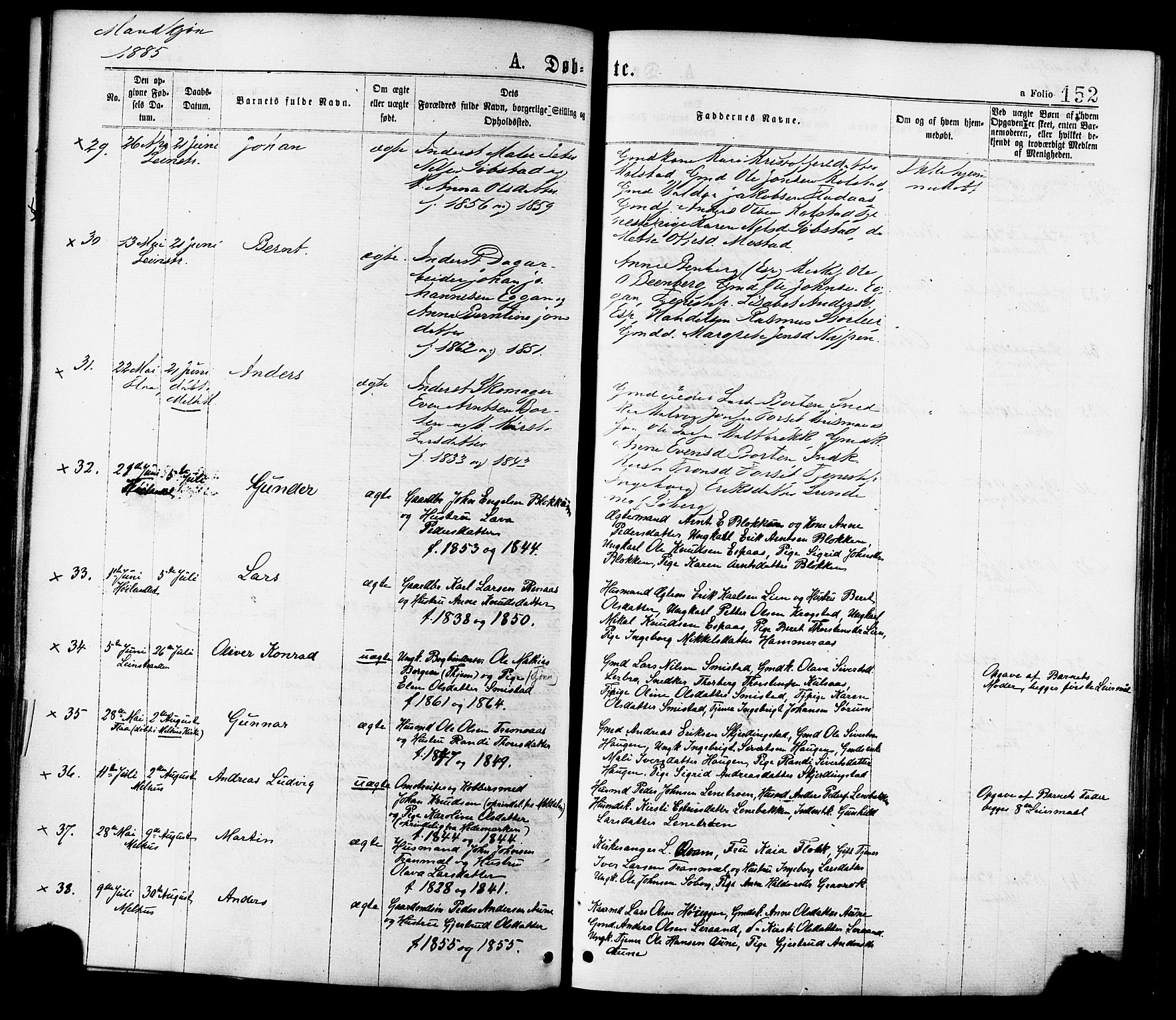 Ministerialprotokoller, klokkerbøker og fødselsregistre - Sør-Trøndelag, SAT/A-1456/691/L1079: Parish register (official) no. 691A11, 1873-1886, p. 152