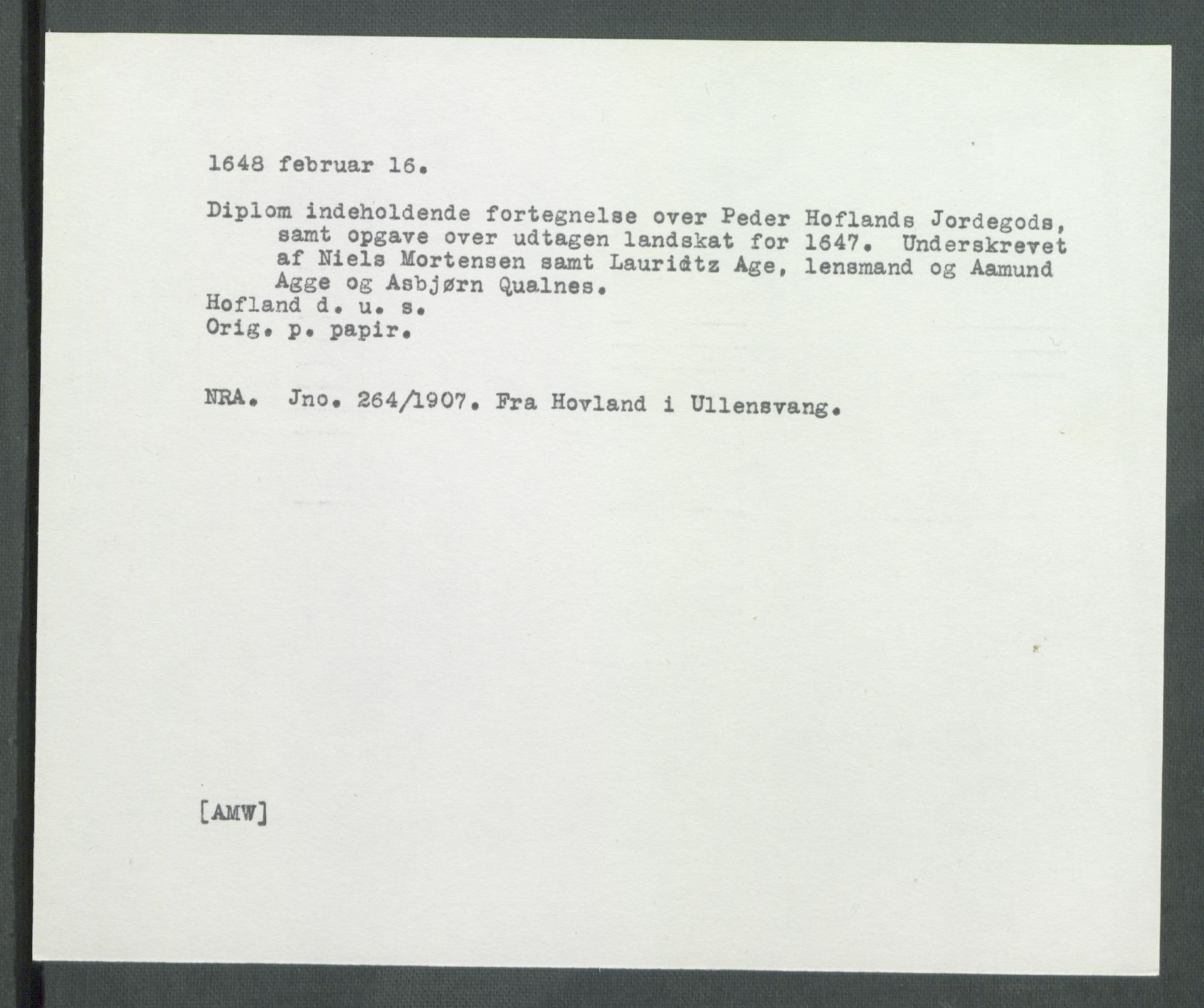 Riksarkivets diplomsamling, AV/RA-EA-5965/F02/L0161: Dokumenter, 1648, p. 24