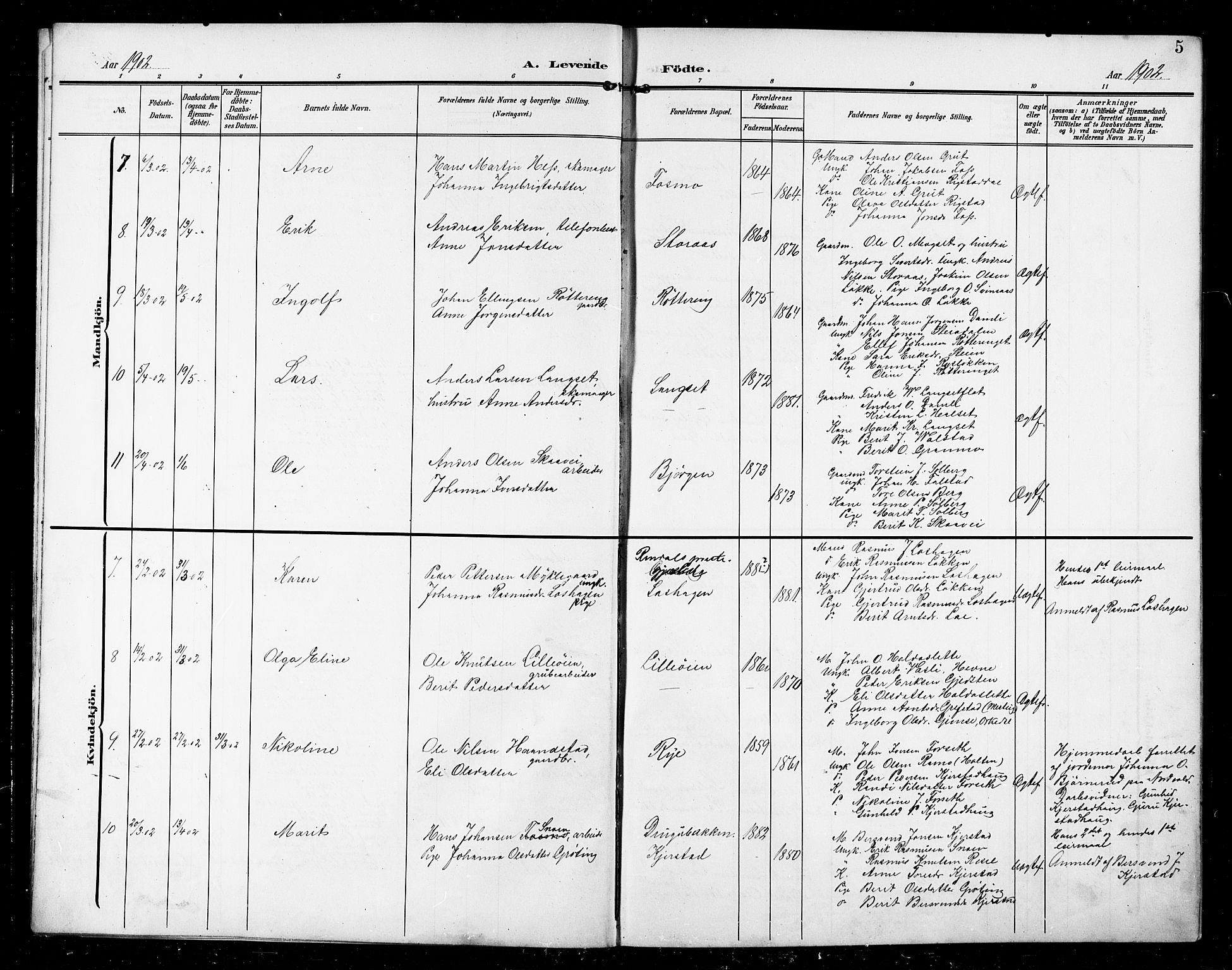 Ministerialprotokoller, klokkerbøker og fødselsregistre - Sør-Trøndelag, AV/SAT-A-1456/672/L0864: Parish register (copy) no. 672C03, 1902-1914, p. 5