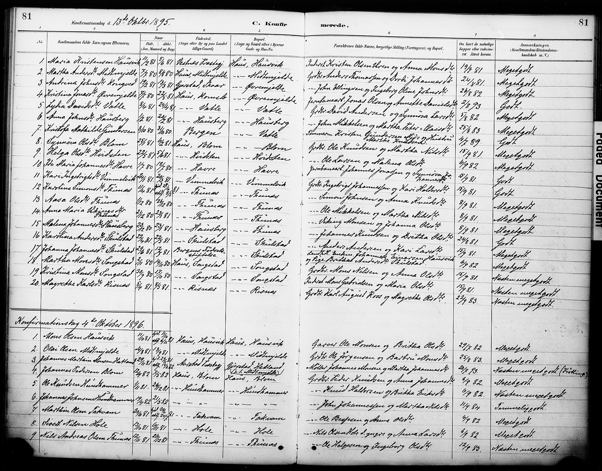 Haus sokneprestembete, AV/SAB-A-75601/H/Haa: Parish register (official) no. B 1, 1887-1898, p. 81