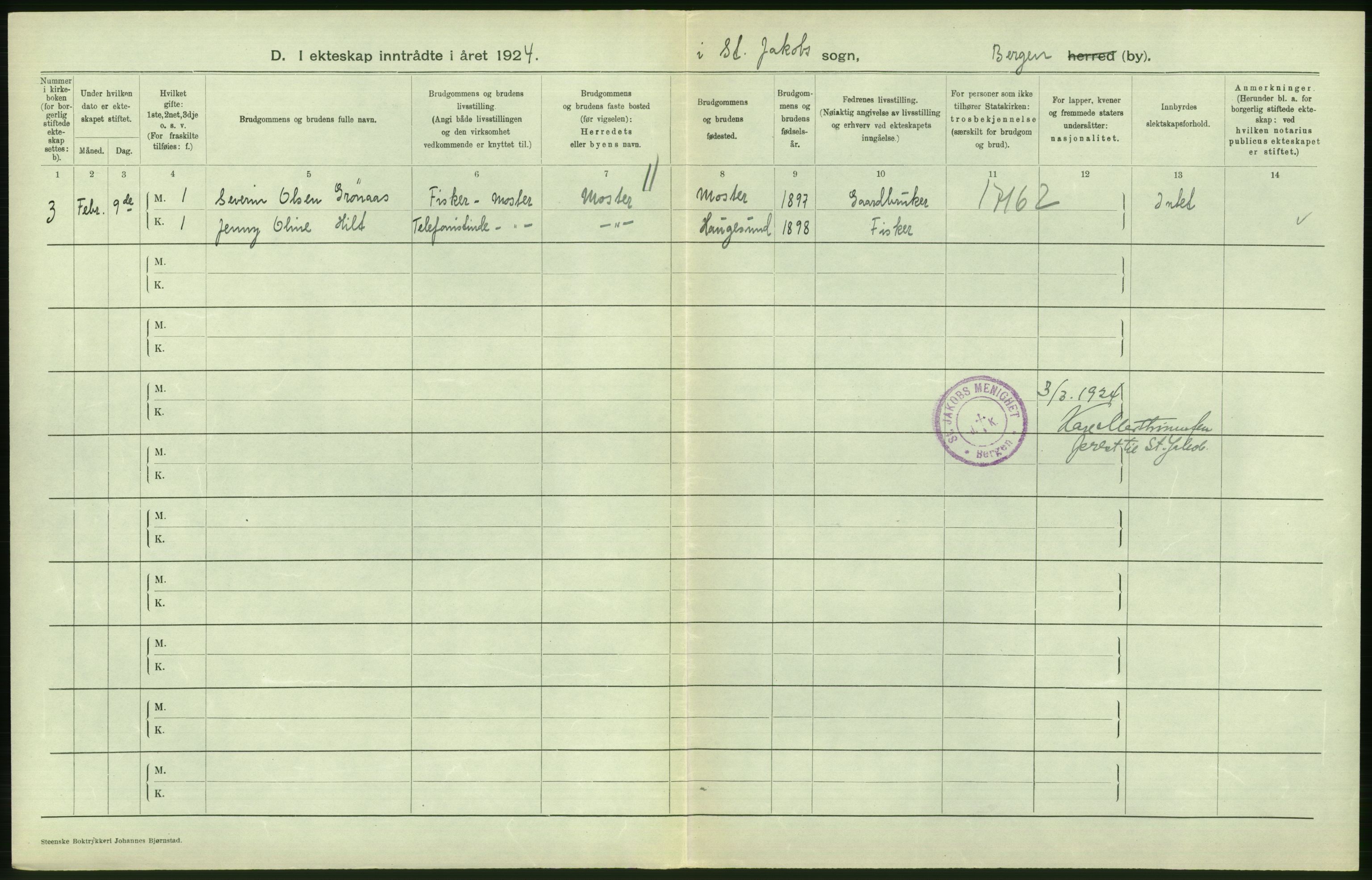 Statistisk sentralbyrå, Sosiodemografiske emner, Befolkning, AV/RA-S-2228/D/Df/Dfc/Dfcd/L0028: Bergen: Gifte, døde., 1924, p. 286