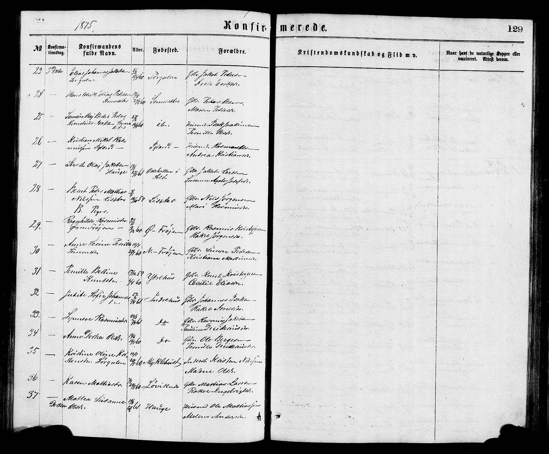 Bremanger sokneprestembete, SAB/A-82201/H/Hab/Haba/L0002: Parish register (copy) no. A 2, 1866-1889, p. 129