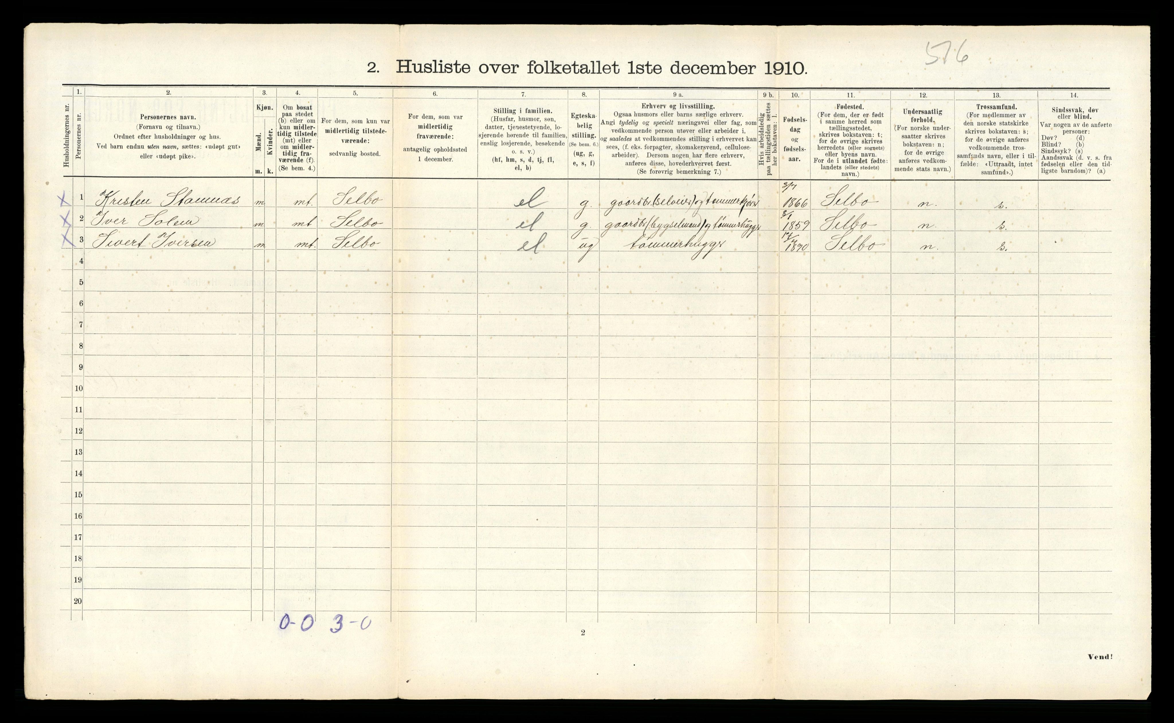 RA, 1910 census for Verran, 1910, p. 302